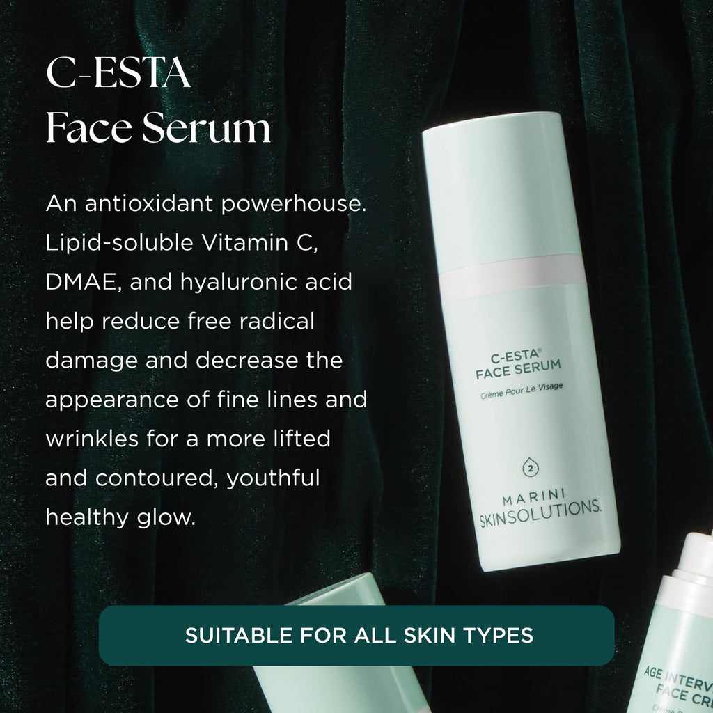 Marini SkinSolutions C-ESTA Face Serum - Lifts, Firms & Protects with Vitamin C, DMAE & Hyaluronic Acid - All Skin Types - Made in the USA - 1 fl oz - Maple Wellness Supplements