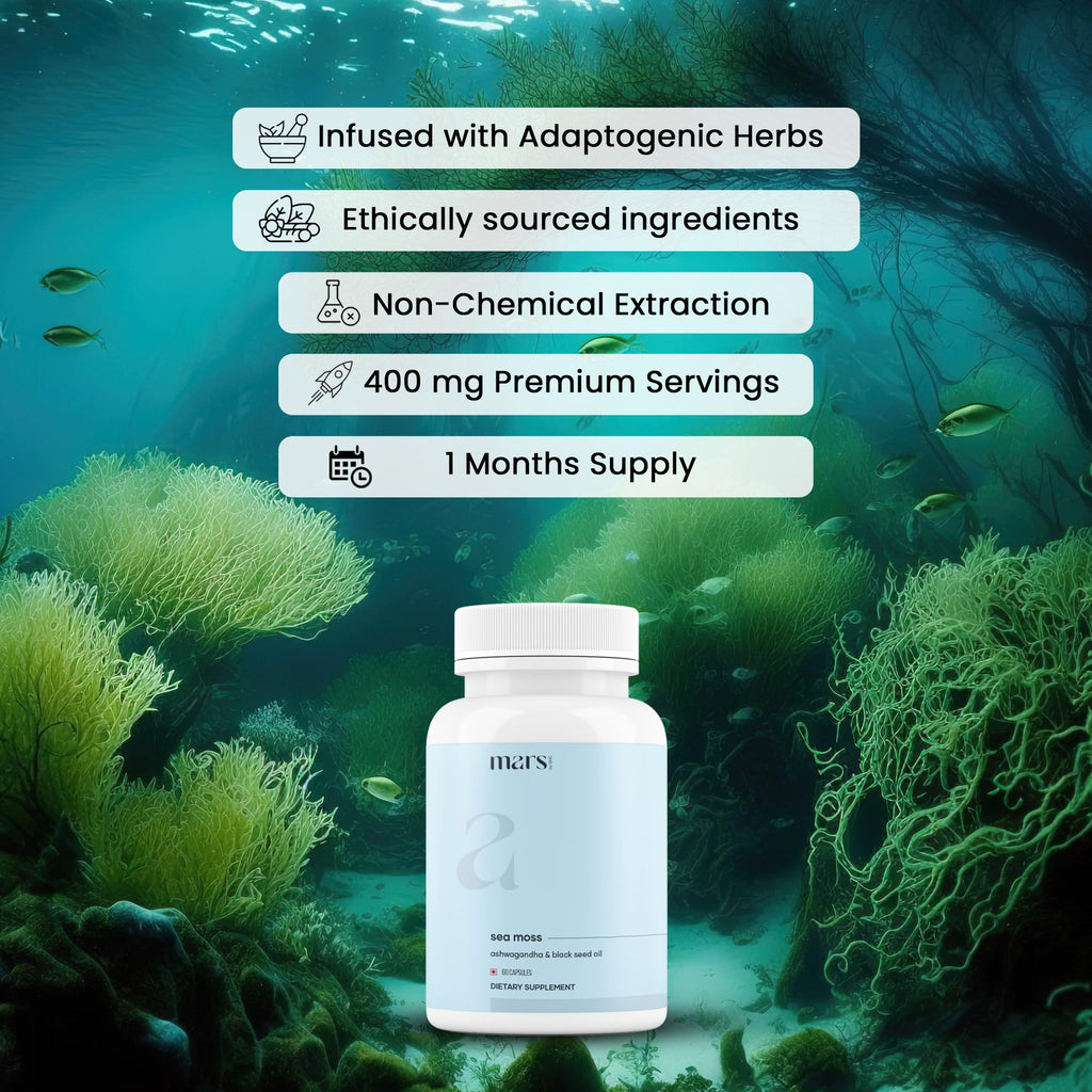 mars by GHC Mars Surge Natural Sea Moss Caps (60N) | Packed with 84 Minerals | Powered with Black Seed Oil | | Overall Well Being - Pack of 1 - TrustMedUSA