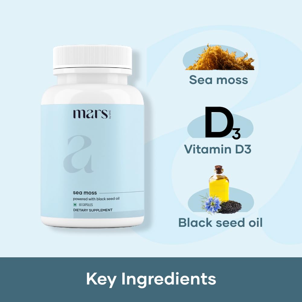 Mars Sea Moss Caps Surge Natural (60N) | Packed with 84 Essential Minerals | Powered with Black Seed Oil, Surgemax & Vitamin D3 | Overall Well-Being - Pack of 3 - TrustMedUSA