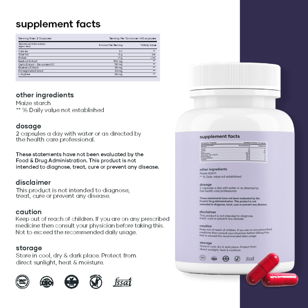 MarsbyGHC Natural Beetroot Capsules | with Garlic, Blueberry, Pomegranate & L-Arginine | Plant-Based Supplement | Pack of 1 - TrustMedUSA