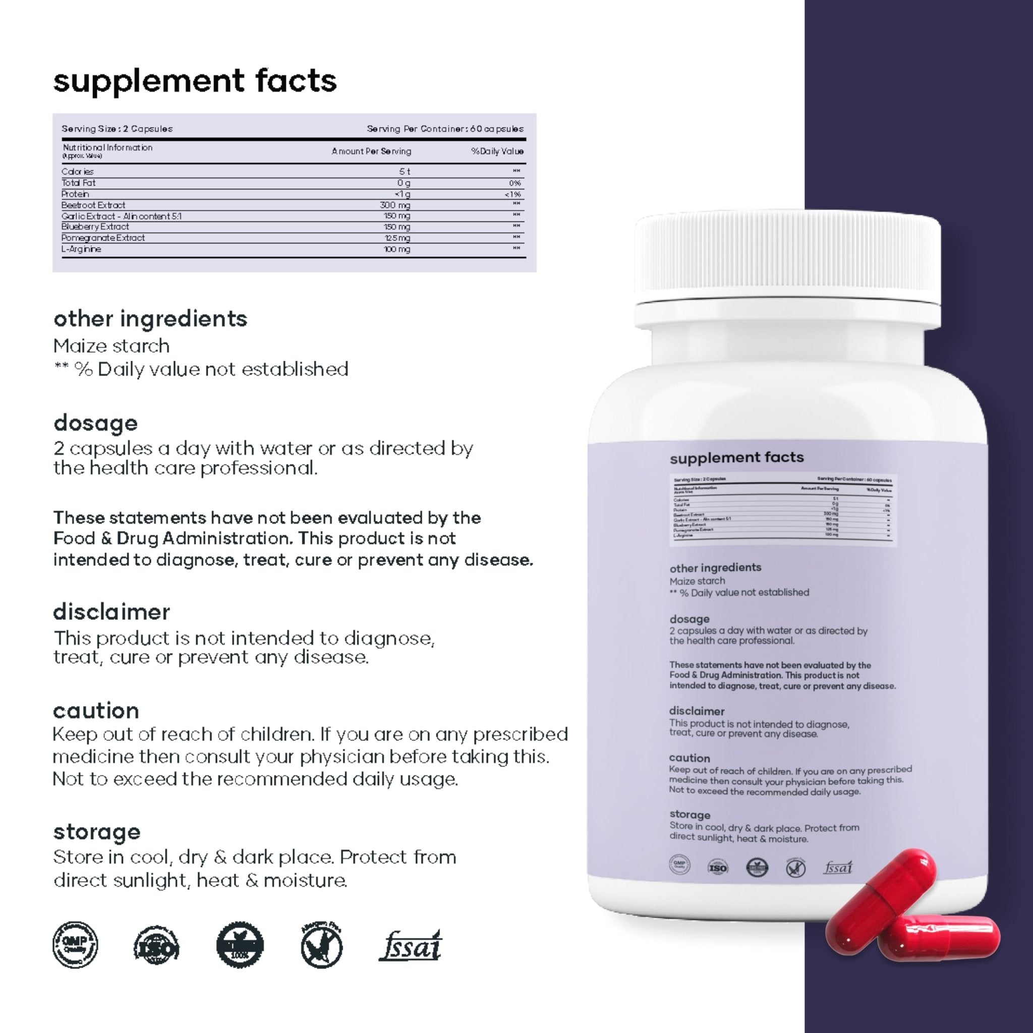 MarsbyGHC Natural Beetroot Capsules | with Garlic, Blueberry, Pomegranate & L-Arginine | Plant-Based Supplement | Pack of 1 - TrustMedUSA