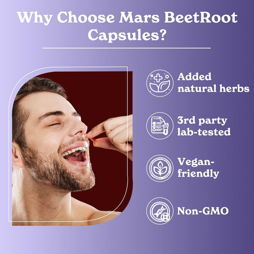 MarsbyGHC Natural Beetroot Capsules | with Garlic, Blueberry, Pomegranate & L-Arginine | Plant-Based Supplement | Pack of 1 - TrustMedUSA