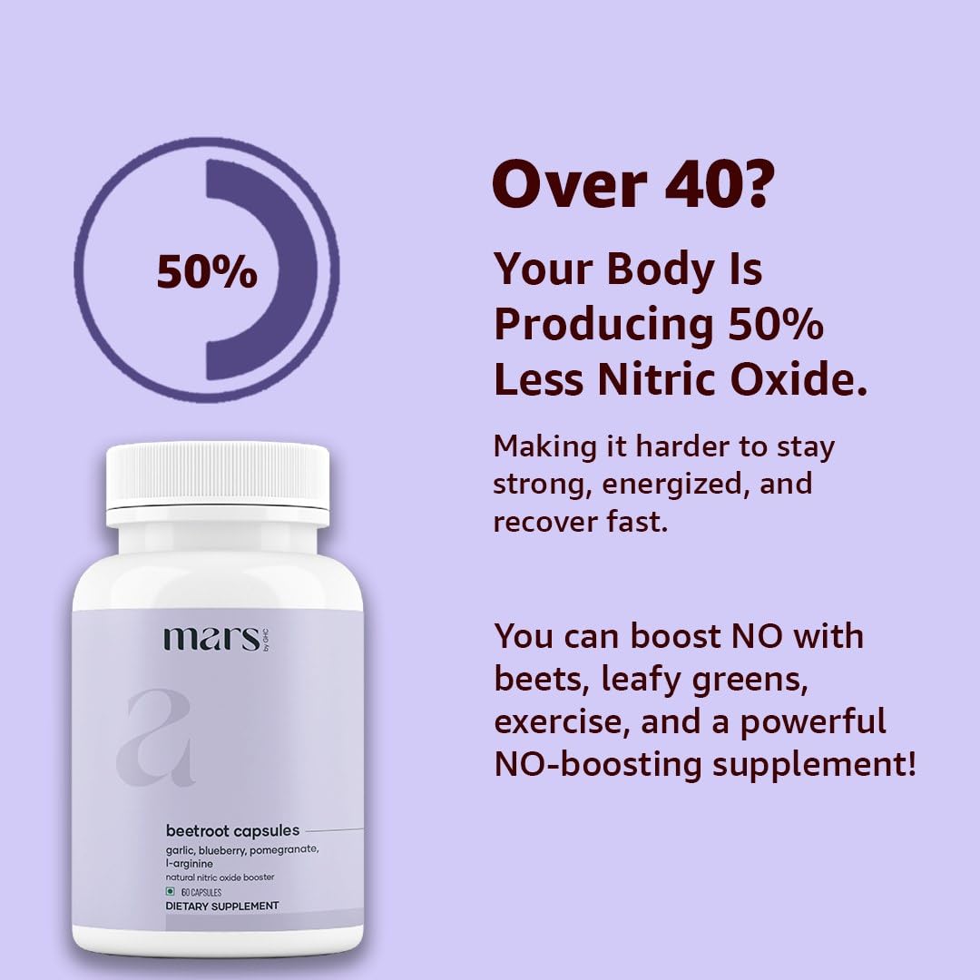 MarsbyGHC Natural Beetroot Capsules | with Garlic, Blueberry, Pomegranate & L-Arginine | Plant-Based Supplement | Pack of 1 - TrustMedUSA