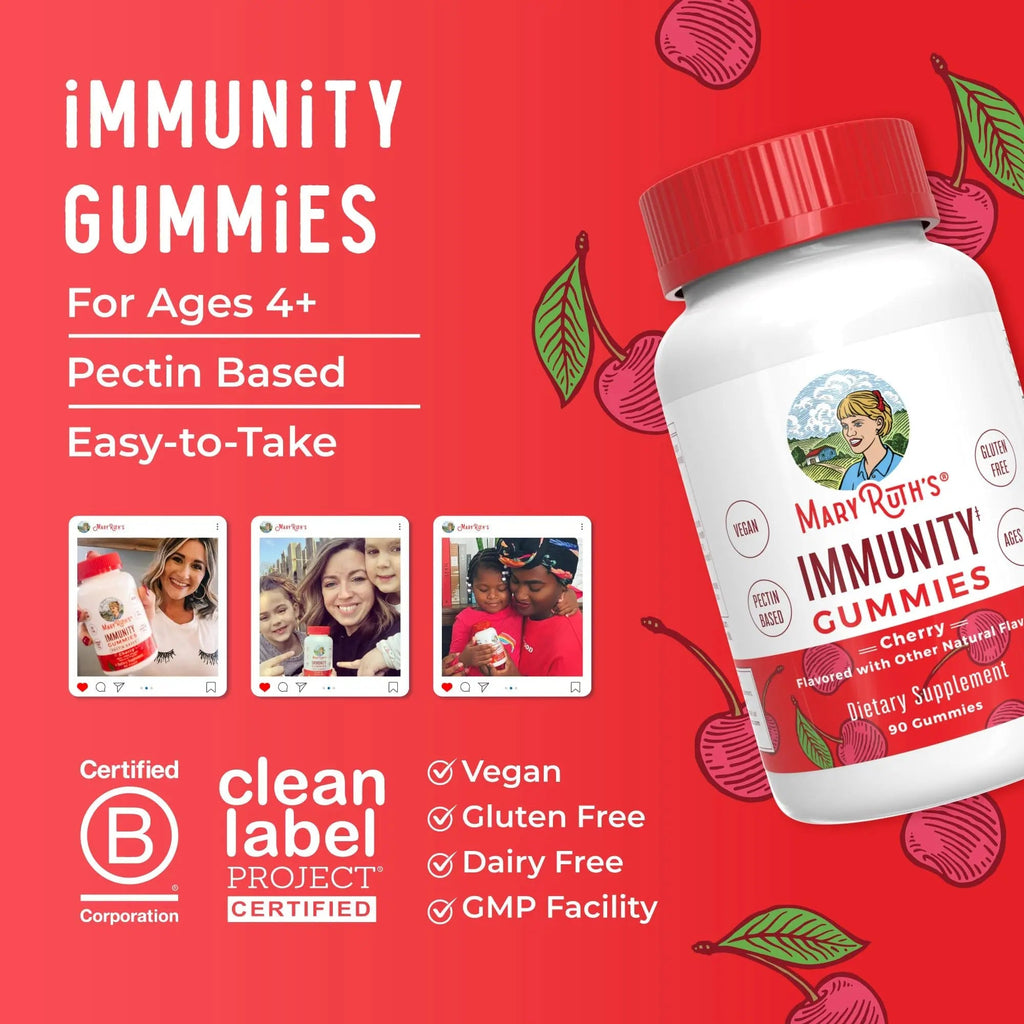 Mary Ruth's 5-1 Immunity Gummies with Elderberry for Kids & Adults | Cherry | Pectin Based | Vegan | 90 Count - TrustMedUSA