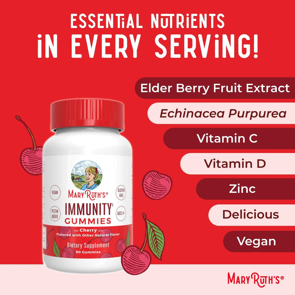 Mary Ruth's 5-1 Immunity Gummies with Elderberry for Kids & Adults | Cherry | Pectin Based | Vegan | 90 Count - TrustMedUSA