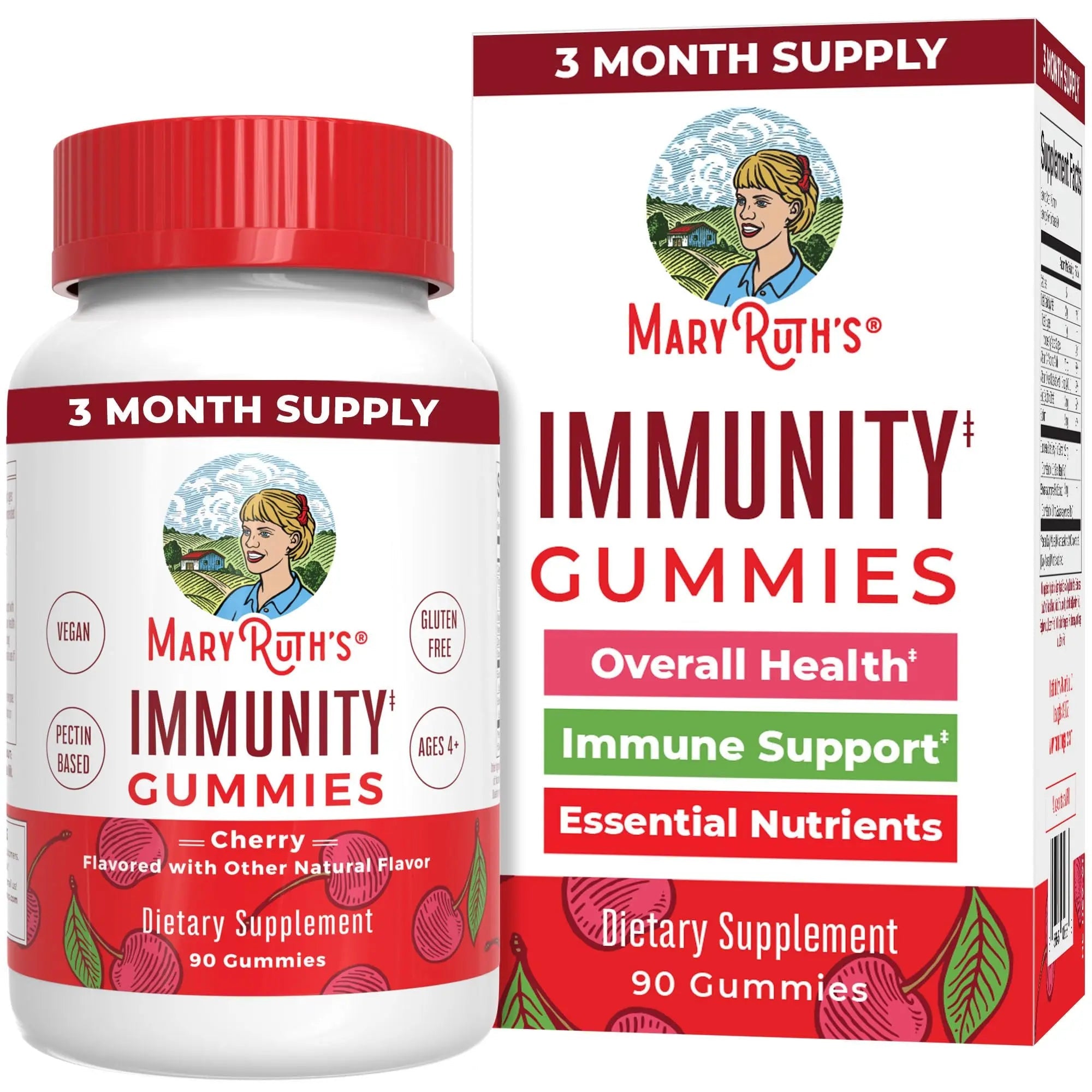 Mary Ruth's 5-1 Immunity Gummies with Elderberry for Kids & Adults | Cherry | Pectin Based | Vegan | 90 Count - TrustMedUSA