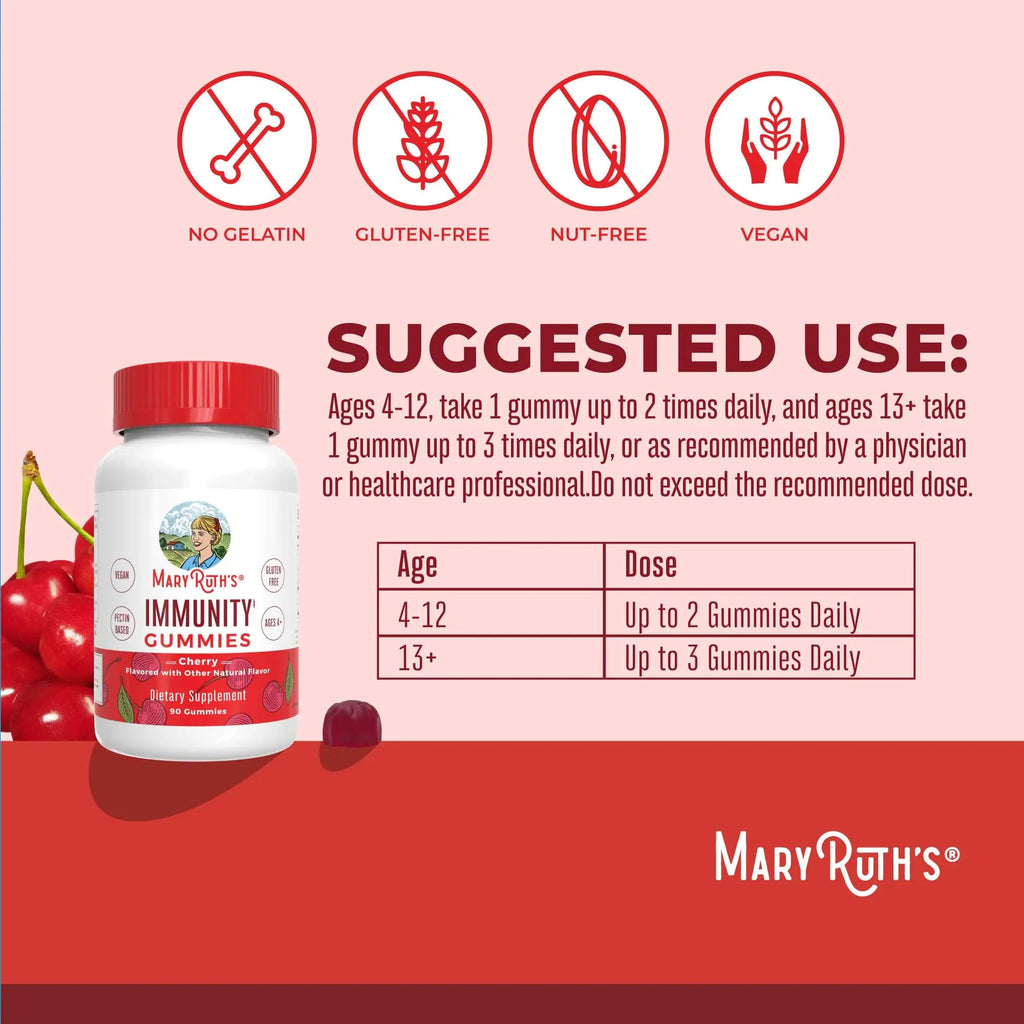 Mary Ruth's 5-1 Immunity Gummies with Elderberry for Kids & Adults | Cherry | Pectin Based | Vegan | 90 Count - TrustMedUSA