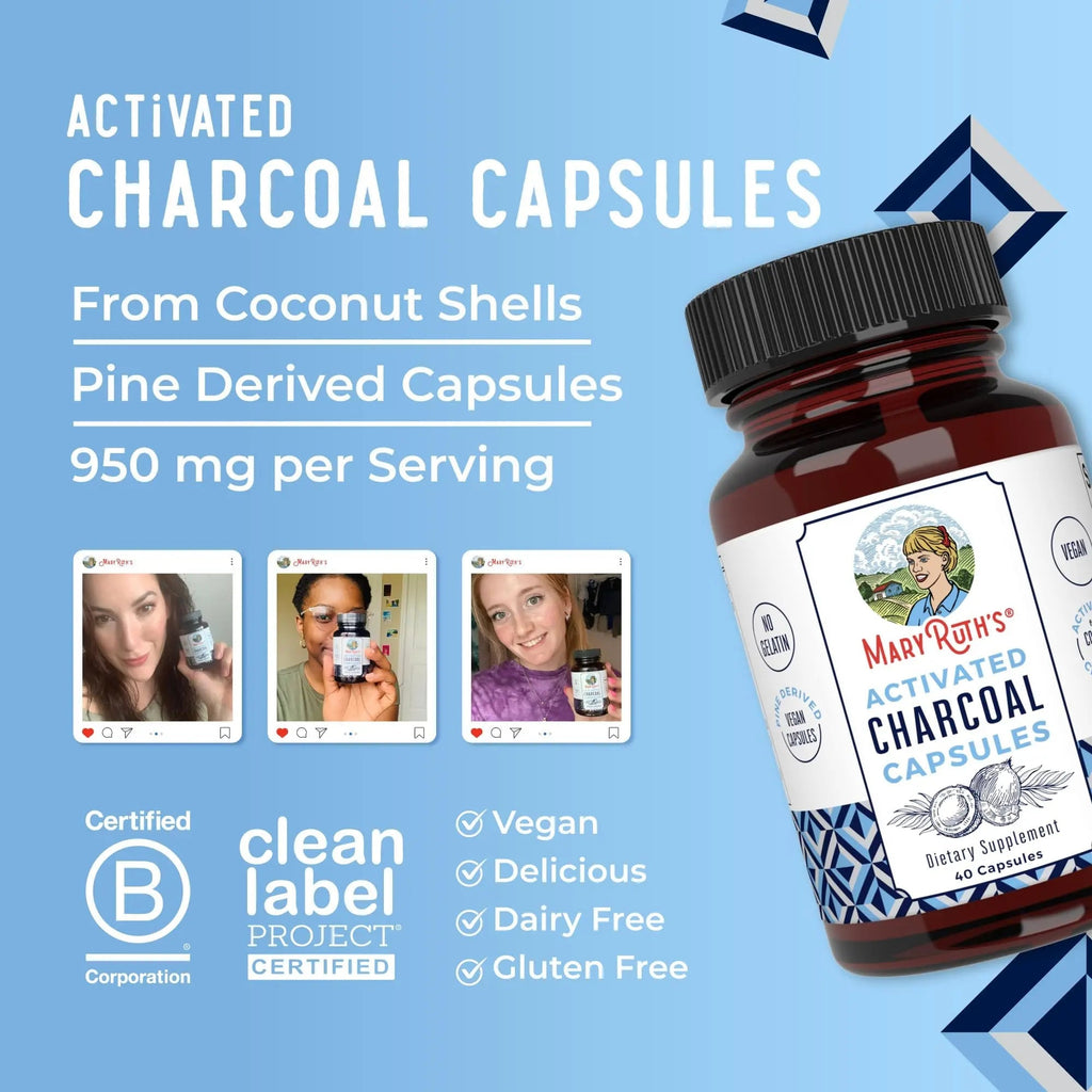 MaryRuth Organics Activated Charcoal Capsules | Substance Adsorption | Derived from Coconut Shells | Vegan Capsules from Pine Trees | Non-GMO | Gluten Free | 40 Count - TrustMedUSA