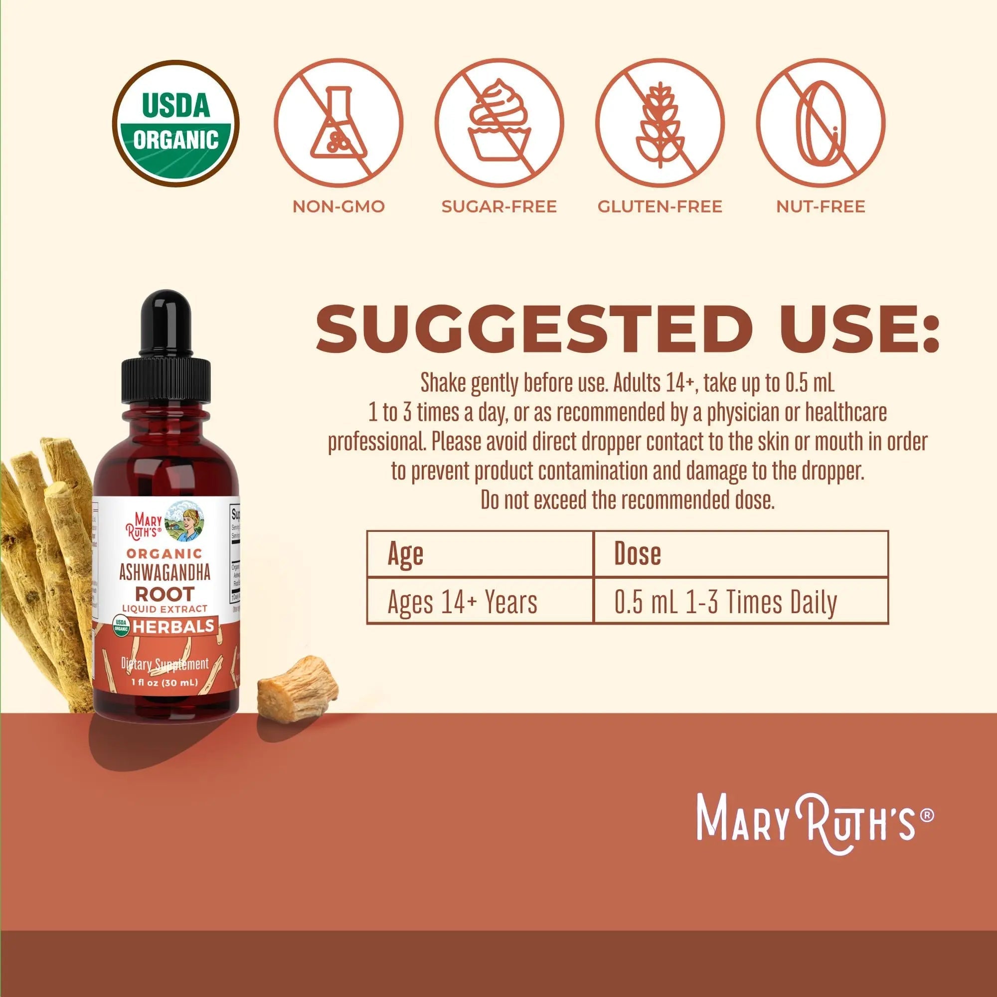 MaryRuth Organics Ashwagandha Root | USDA Organic Ashwagandha Liquid Drops | Stress Relief, Natural Calm, Relaxation and Mood Support Supplement | Adaptogenic | Nervine | Vegan | Non-GMO | 60 Servings - TrustMedUSA