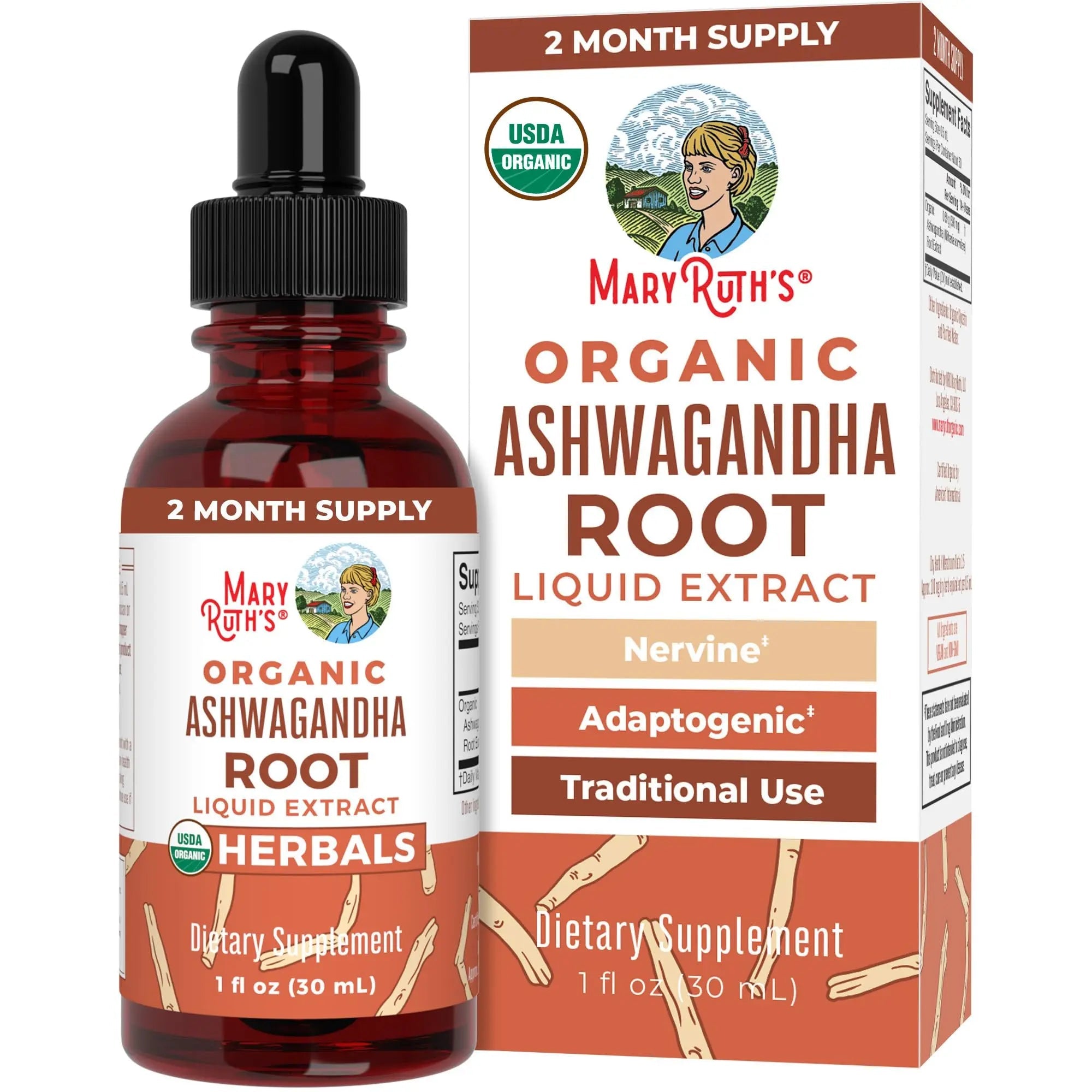 MaryRuth Organics Ashwagandha Root | USDA Organic Ashwagandha Liquid Drops | Stress Relief, Natural Calm, Relaxation and Mood Support Supplement | Adaptogenic | Nervine | Vegan | Non-GMO | 60 Servings - TrustMedUSA