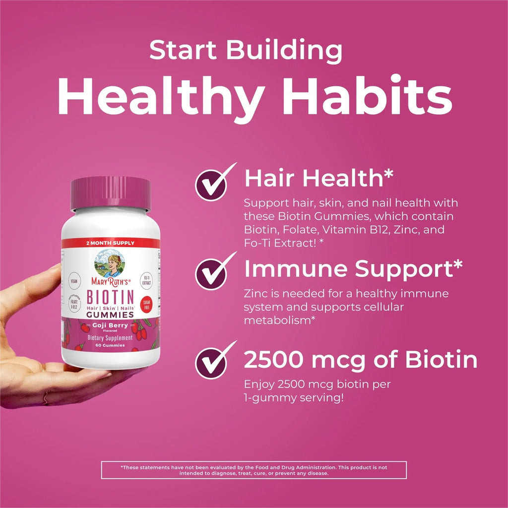 MaryRuth Organics Biotin Gummies | Sugar Free | Vegan | Non-GMO | 2,500 mcg Biotin Supplement | Hair Skin and Nails Vitamins | Hair Growth Vitamins | Hair Growth Supplement | 60 Count - TrustMedUSA