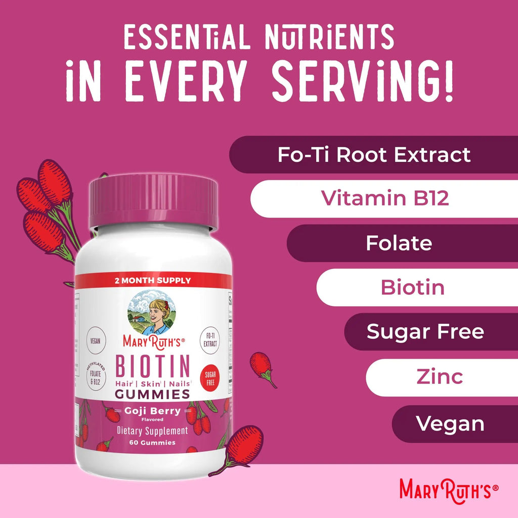 MaryRuth Organics Biotin Gummies | Sugar Free | Vegan | Non-GMO | 2,500 mcg Biotin Supplement | Hair Skin and Nails Vitamins | Hair Growth Vitamins | Hair Growth Supplement | 60 Count - TrustMedUSA