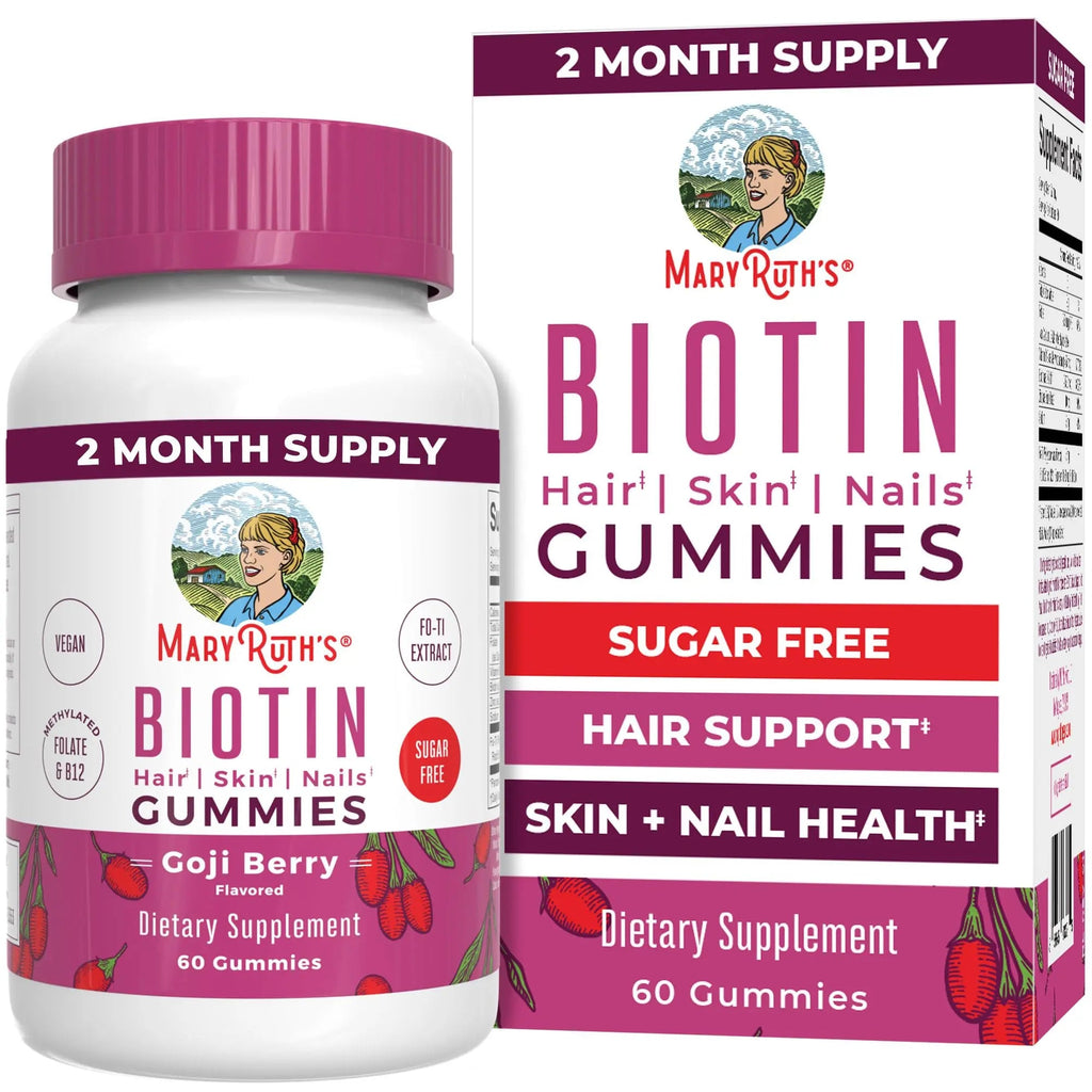 MaryRuth Organics Biotin Gummies | Sugar Free | Vegan | Non-GMO | 2,500 mcg Biotin Supplement | Hair Skin and Nails Vitamins | Hair Growth Vitamins | Hair Growth Supplement | 60 Count - TrustMedUSA