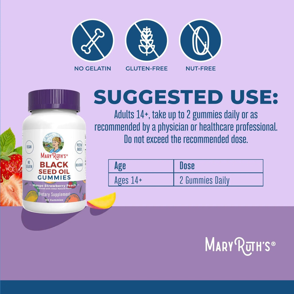 MaryRuth Organics Black Seed Oil Gummies | Black Cumin Seed Oil Supplement | Traditionally Used for Immune Support & Cardiovascular Health | Vegan | No Gelatin | Pectin Based | 60 Gummies - TrustMedUSA