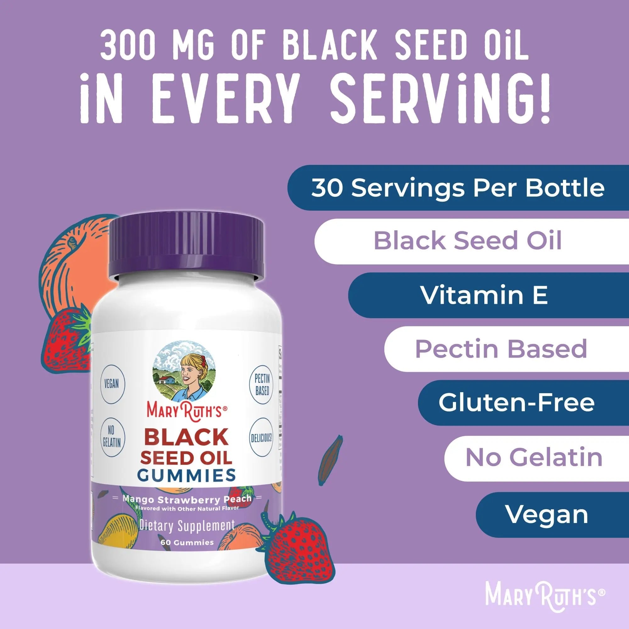 MaryRuth Organics Black Seed Oil Gummies | Black Cumin Seed Oil Supplement | Traditionally Used for Immune Support & Cardiovascular Health | Vegan | No Gelatin | Pectin Based | 60 Gummies - TrustMedUSA