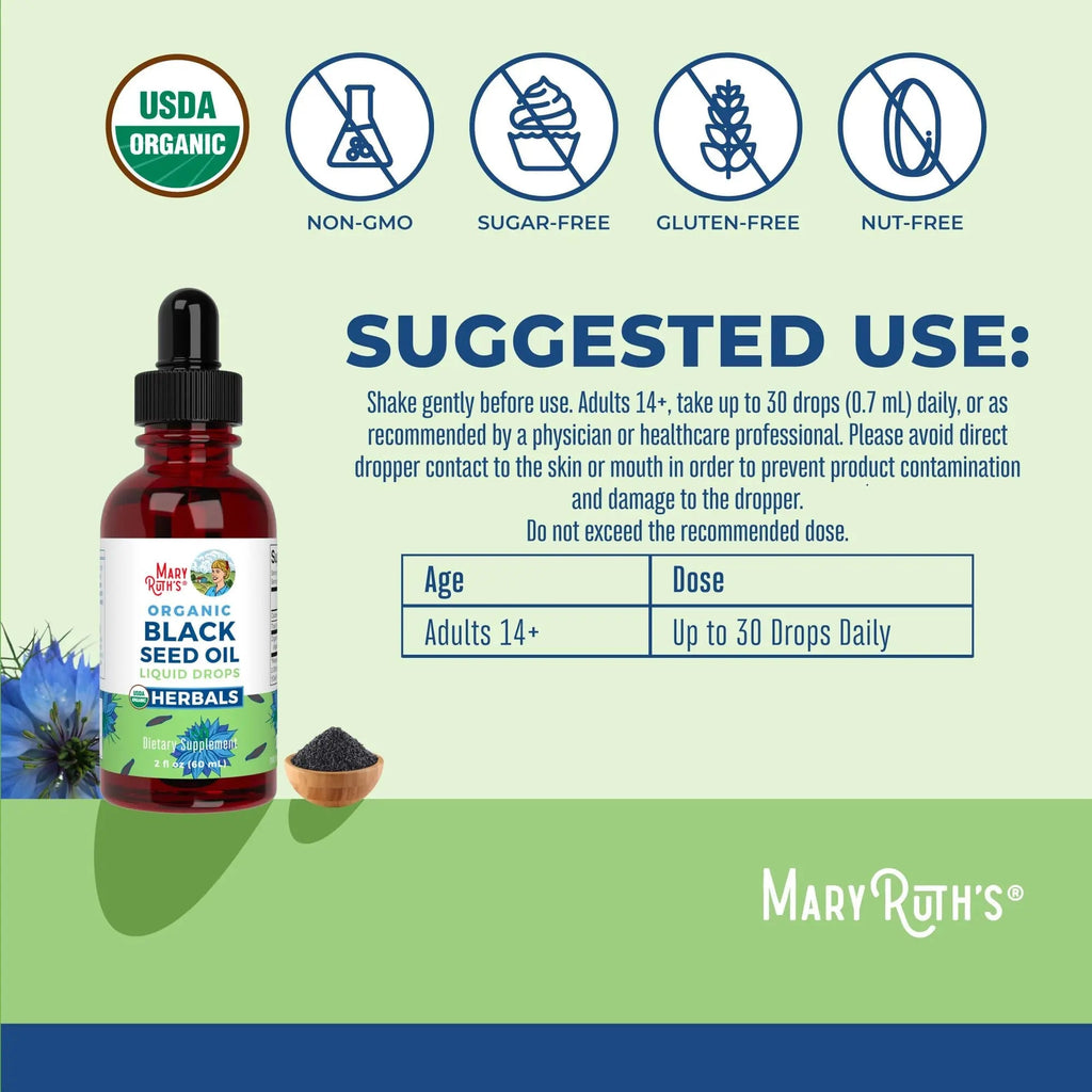 MaryRuth Organics Black Seed Oil Liquid Drops Cold Pressed | 3 Month Supply | USDA Organic Black Cumin Seed Oil | Immune Support | Respiratory Health | Sugar&Gluten Free | Vegan | Non-GMO | 2 Fl Oz - TrustMedUSA