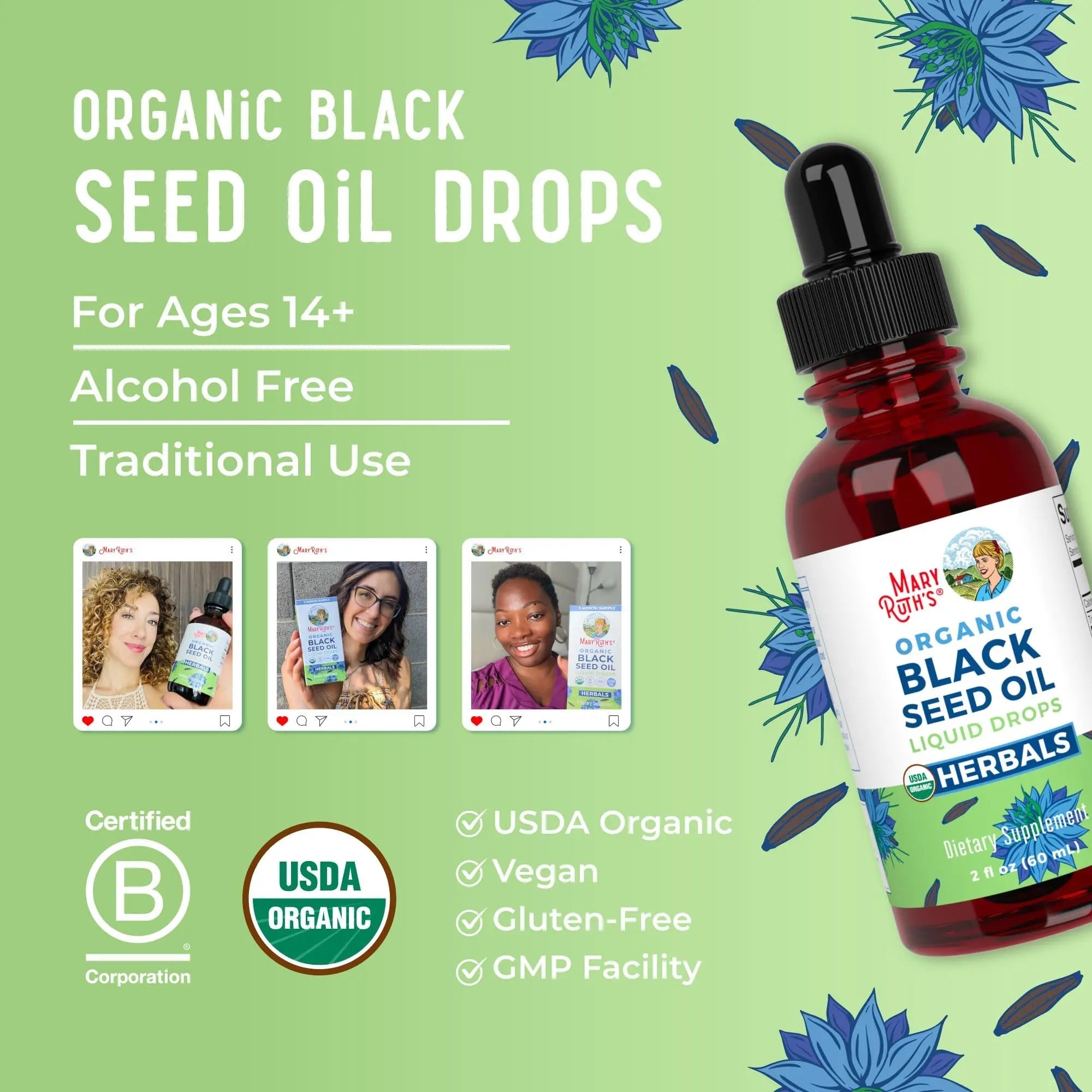 MaryRuth Organics Black Seed Oil Liquid Drops Cold Pressed | 3 Month Supply | USDA Organic Black Cumin Seed Oil | Immune Support | Respiratory Health | Sugar&Gluten Free | Vegan | Non-GMO | 2 Fl Oz - TrustMedUSA