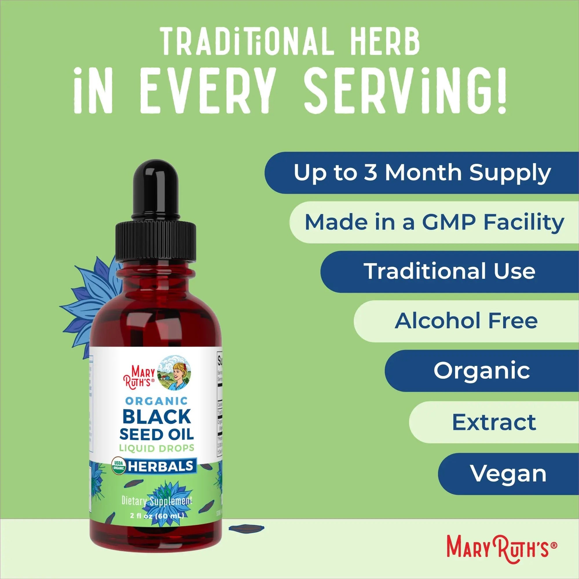 MaryRuth Organics Black Seed Oil Liquid Drops Cold Pressed | 3 Month Supply | USDA Organic Black Cumin Seed Oil | Immune Support | Respiratory Health | Sugar&Gluten Free | Vegan | Non-GMO | 2 Fl Oz - TrustMedUSA