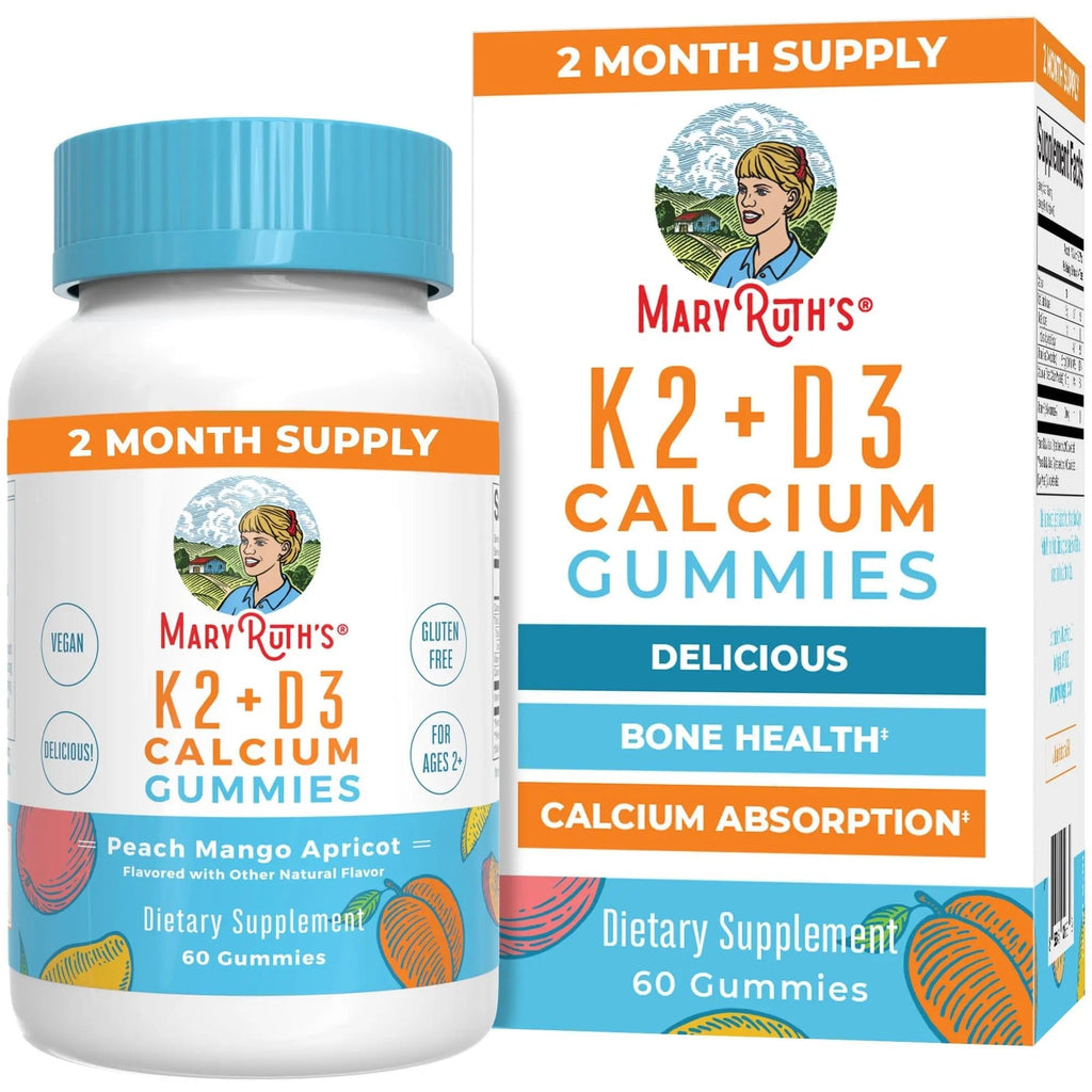 MaryRuth Organics Calcium with Vitamin D & Vitamin K2, 2 Month Supply, Calcium Supplement Supports Bone Health & Joint Support, with Vitamins D3 K2 Gummies, Vegan, Non-GMO, Gluten Free, 60 Count - TrustMedUSA
