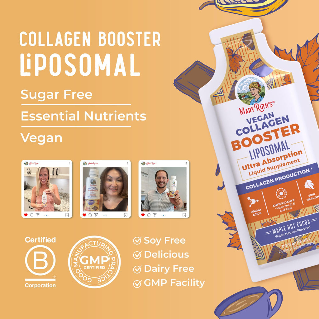 MaryRuth Organics Collagen Booster Liposomal | Sugar Free | Liquid Collagen Booster with VIT C, E, Zinc,Copper&Silica | Skin Care&Joint Support Supplement | Vegan | Non-GMO | Gluten Free | 14 Serving - Maple Wellness Supplements