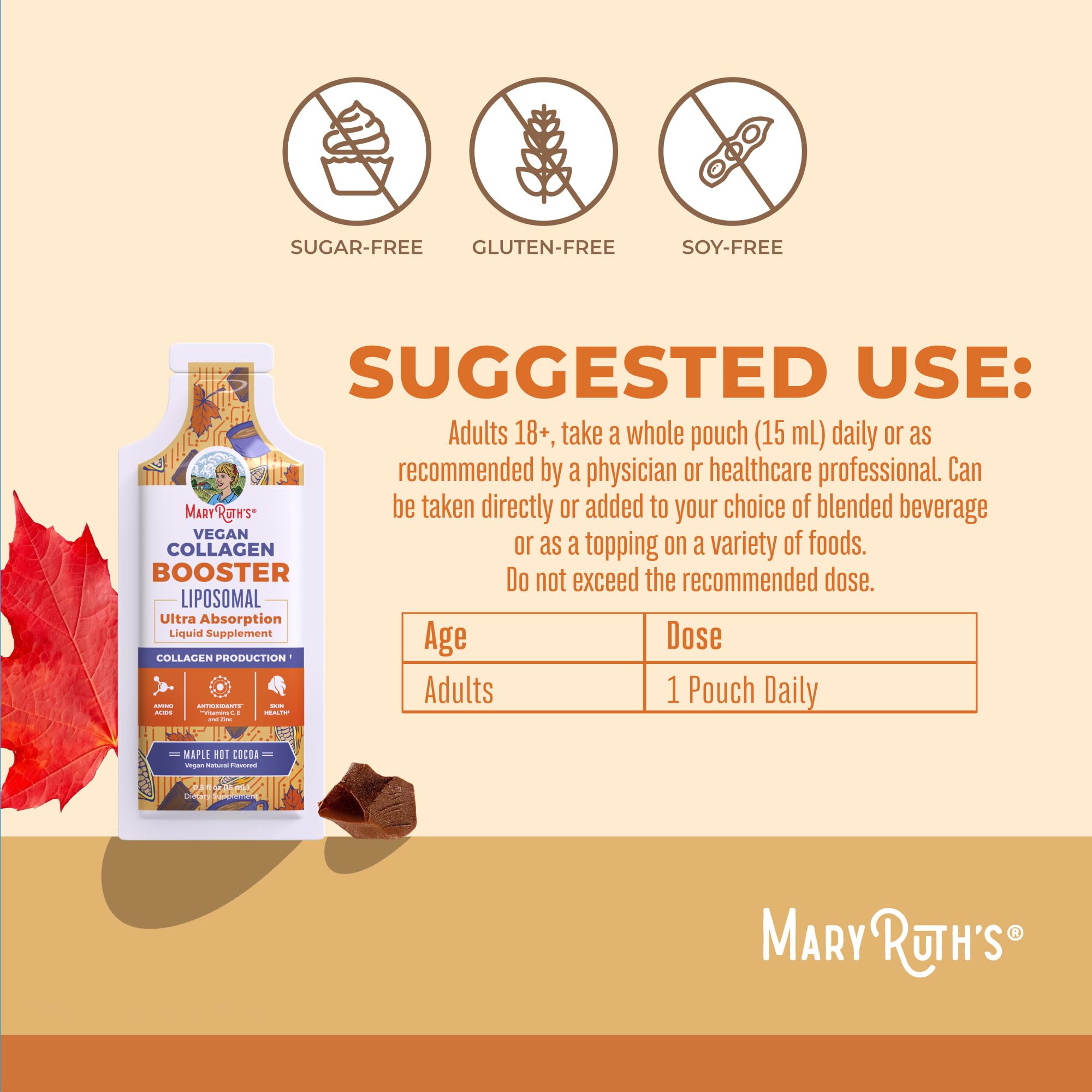 MaryRuth Organics Collagen Booster Liposomal | Sugar Free | Liquid Collagen Booster with VIT C, E, Zinc,Copper&Silica | Skin Care&Joint Support Supplement | Vegan | Non-GMO | Gluten Free | 14 Serving - Maple Wellness Supplements