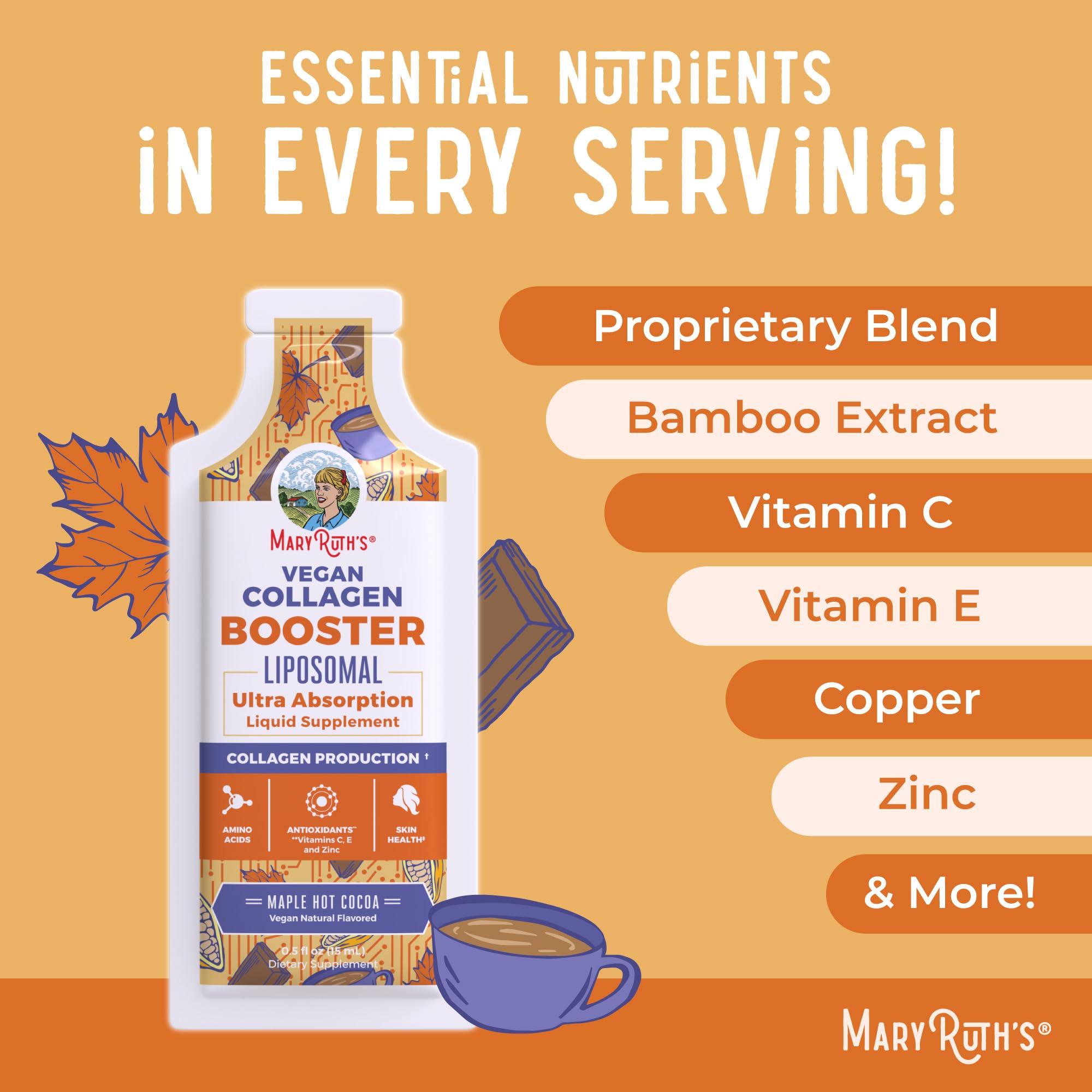 MaryRuth Organics Collagen Booster Liposomal | Sugar Free | Liquid Collagen Booster with VIT C, E, Zinc,Copper&Silica | Skin Care&Joint Support Supplement | Vegan | Non-GMO | Gluten Free | 14 Serving - Maple Wellness Supplements