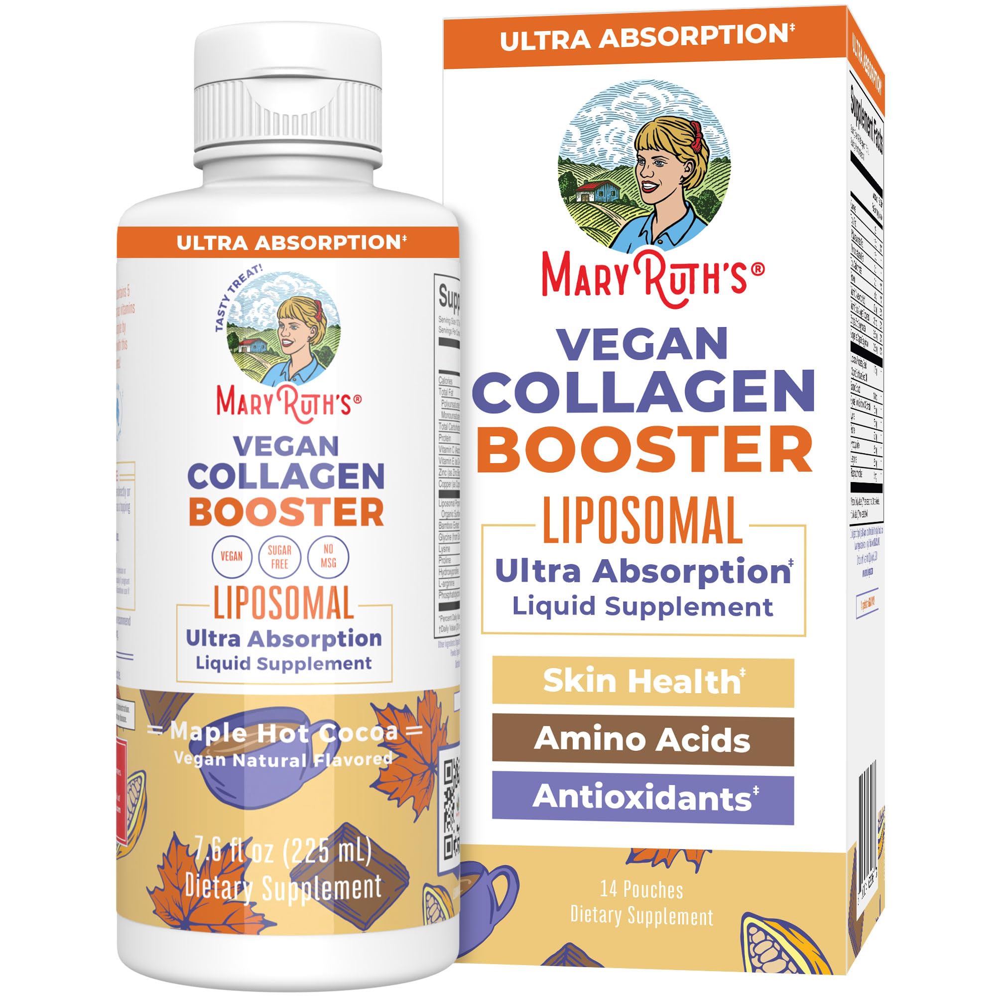 MaryRuth Organics Collagen Booster Liposomal, Sugar Free, Liquid Collagen Booster with Vitamin C, Vitamin E, Zinc, Copper & Silica, Skin Care & Joint Support Supplement, Vegan, Non-GMO, 7.6 Fl Oz - Maple Wellness Supplements
