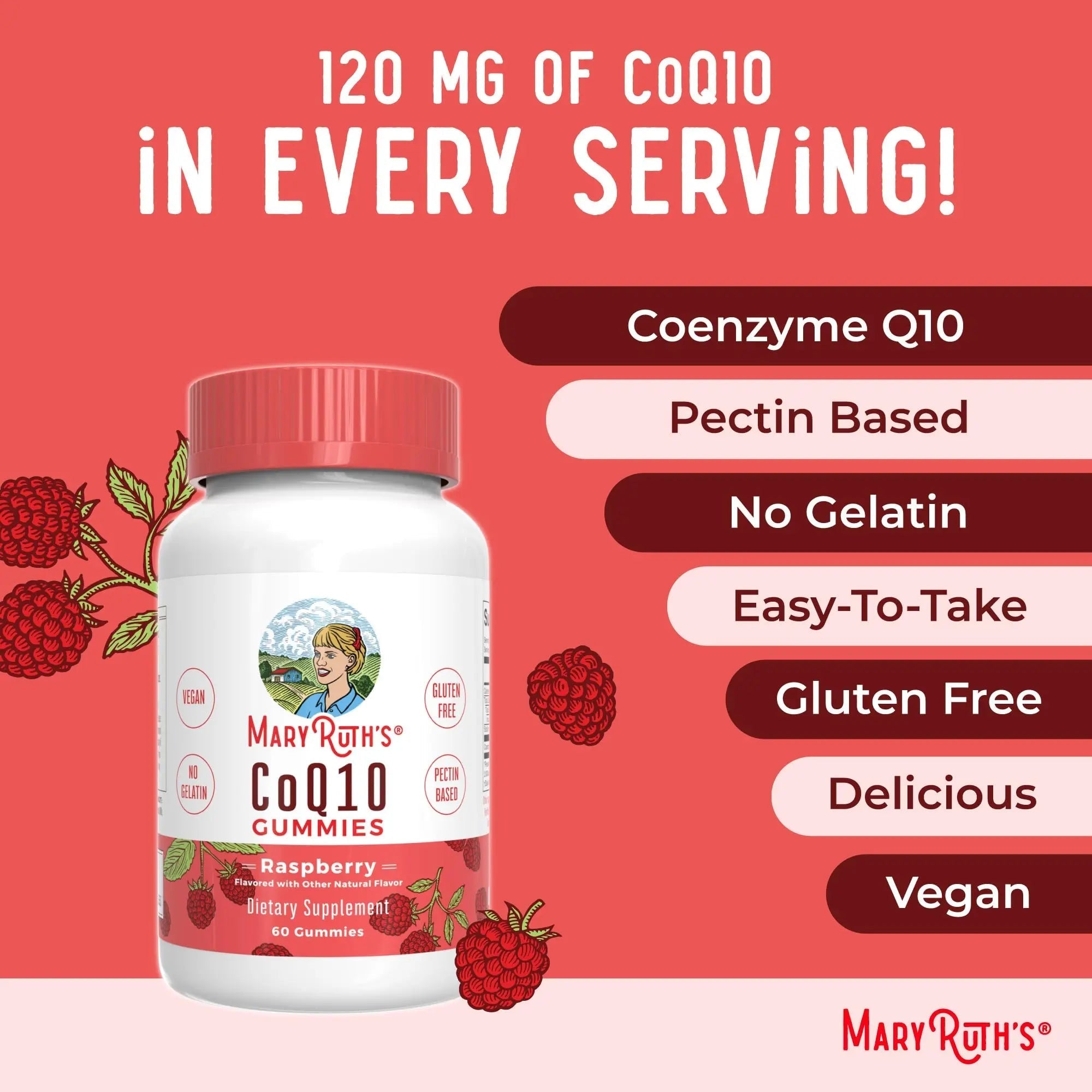 MaryRuth Organics CoQ10 Gummies | Coenzyme Q10 | Gummy Supplements for Heart Health & Cellular Health | Antioxidant | CoQ10 120 mg | Vegan | Non-GMO | Gluten Free | 60 Count | 1 Month Supply - TrustMedUSA