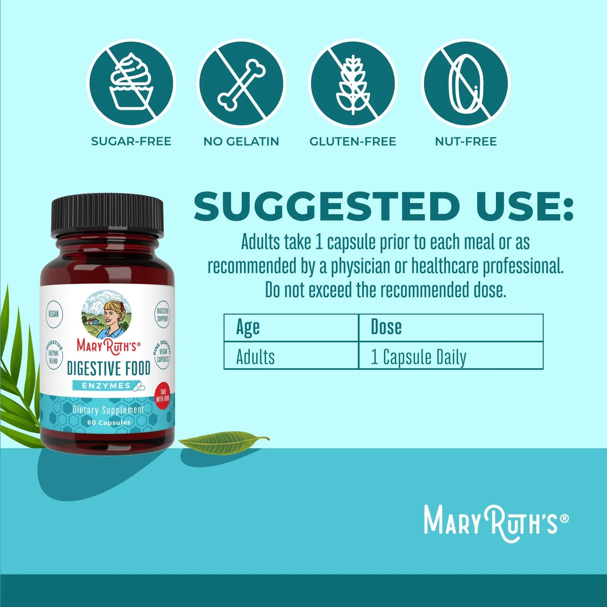 MaryRuth Organics Digestive Enzymes | Up to 2 Month Supply | Vegan Digestive Health Aid and Gut Health Enzyme Complex | Over 12 Enzymes | Vitamins B6 & B12 - TrustMedUSA