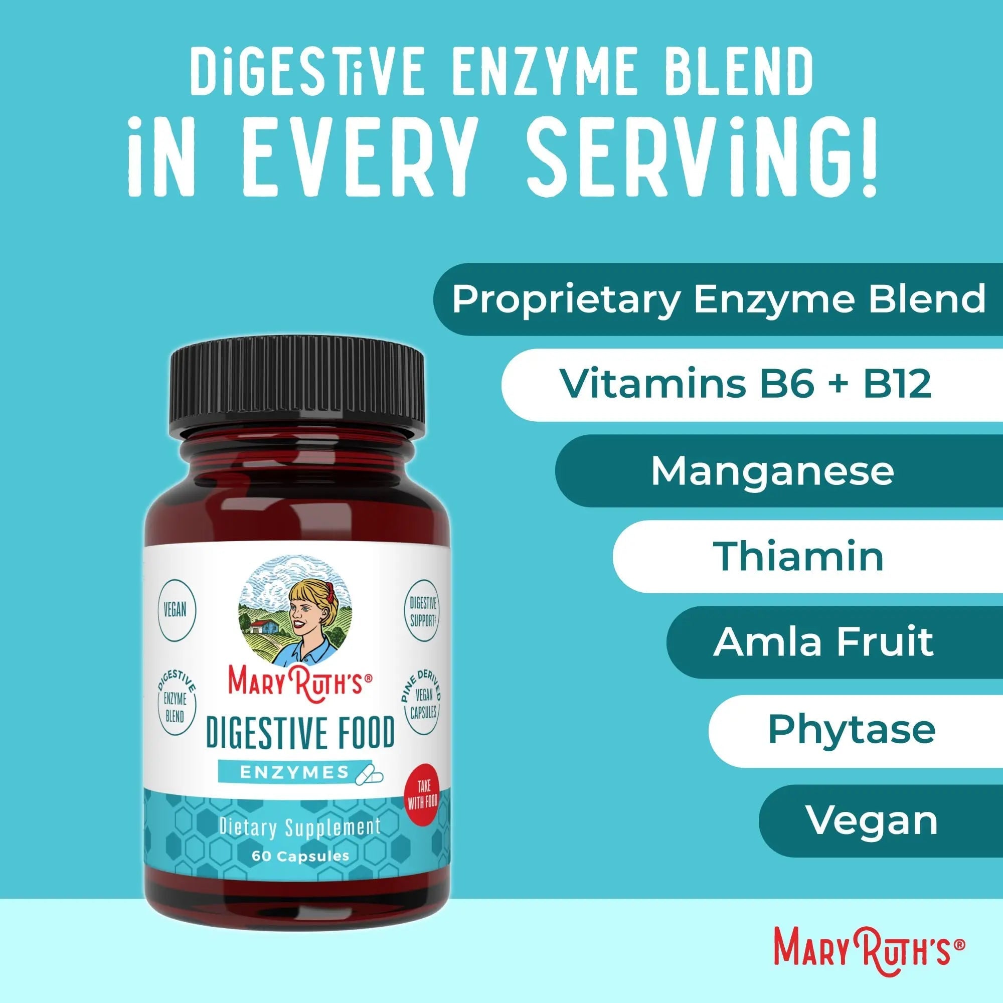 MaryRuth Organics Digestive Enzymes | Up to 2 Month Supply | Vegan Digestive Health Aid and Gut Health Enzyme Complex | Over 12 Enzymes | Vitamins B6 & B12 - TrustMedUSA