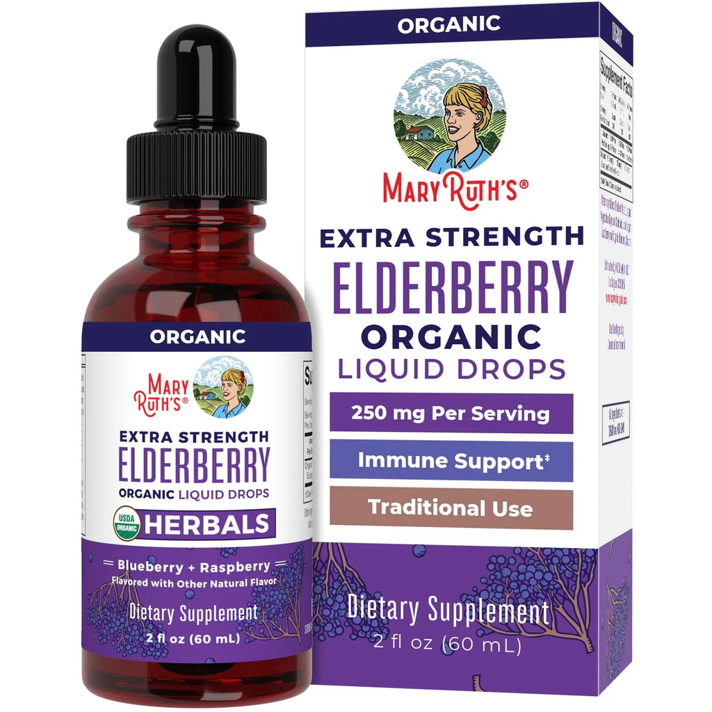 MaryRuth Organics Elderberry Syrup Extra Strength, USDA Organic Elderberry, Sugar Free Adults & Kids Immune Support Supplement for Ages 1+, Clean Label Project Verified®, Vegan, Gluten Free, 2 Fl Oz - TrustMedUSA