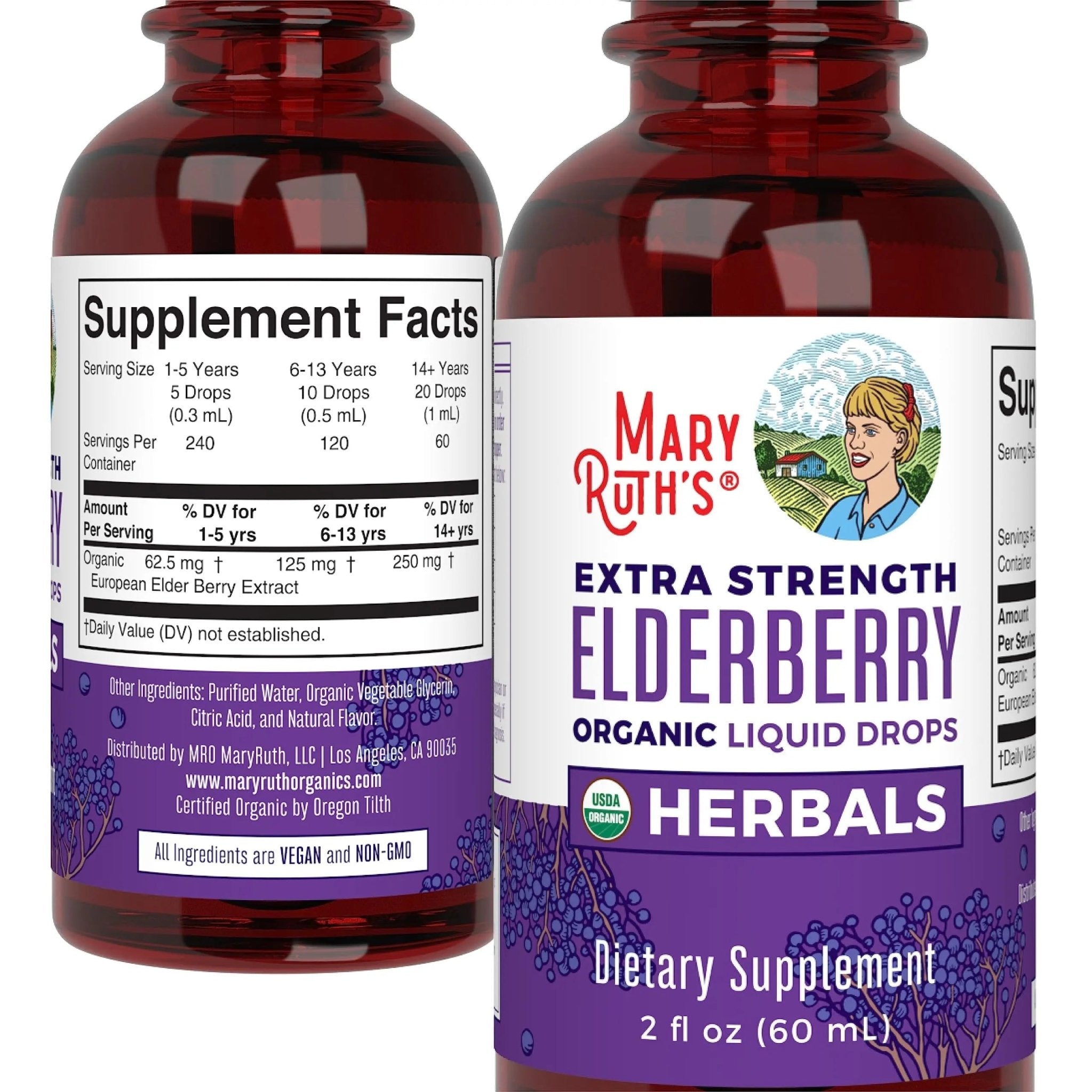 MaryRuth Organics Elderberry Syrup Extra Strength, USDA Organic Elderberry, Sugar Free Adults & Kids Immune Support Supplement for Ages 1+, Clean Label Project Verified®, Vegan, Gluten Free, 2 Fl Oz - TrustMedUSA