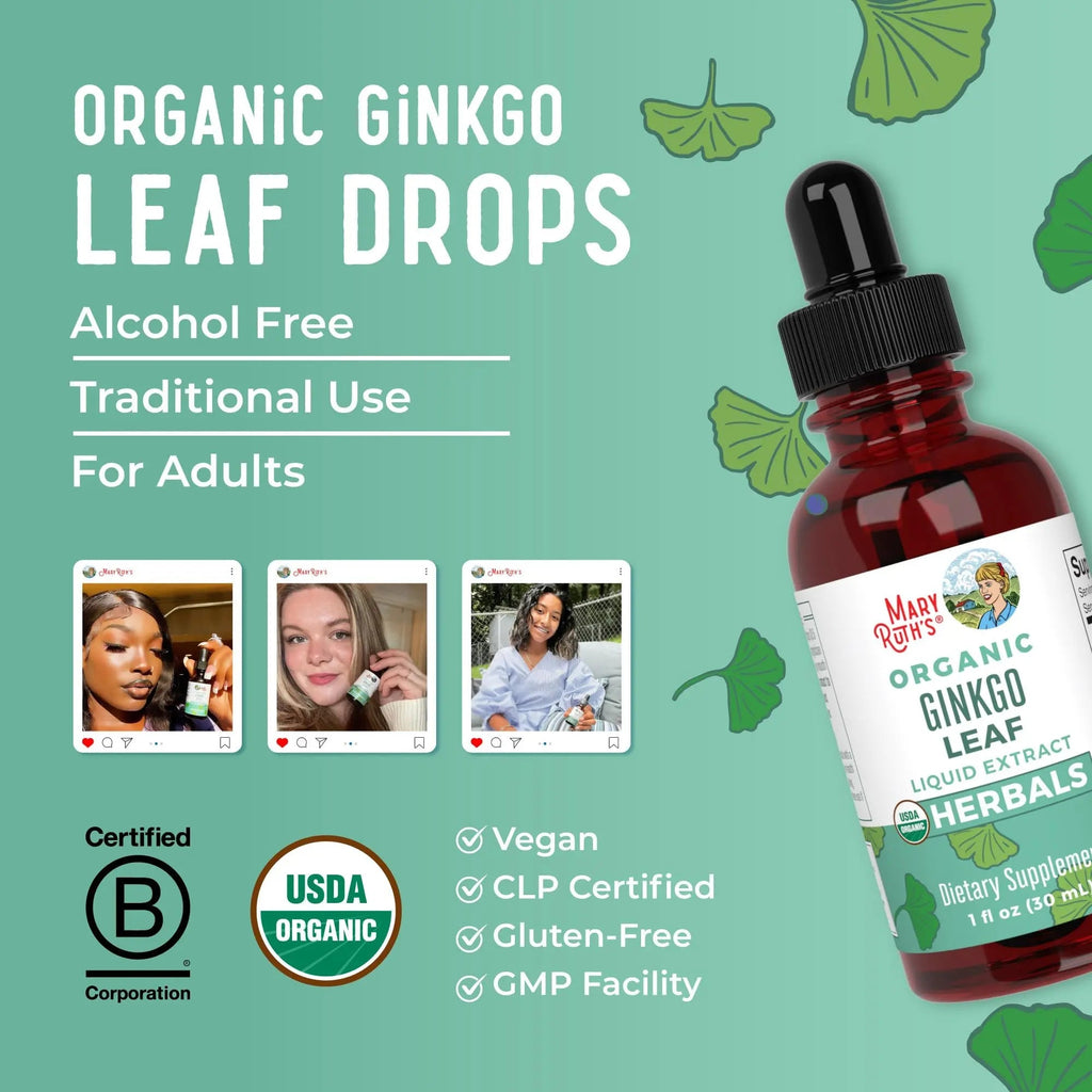 MaryRuth Organics Ginkgo Leaf Liquid Drops | Herbal Supplement | Nootropic | Circulatory System & Nervous System Health | USDA Organic | Non-GMO | Vegan | 60 Servings - TrustMedUSA