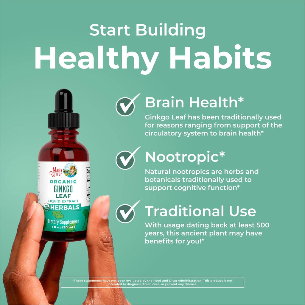 MaryRuth Organics Ginkgo Leaf Liquid Drops | Herbal Supplement | Nootropic | Circulatory System & Nervous System Health | USDA Organic | Non-GMO | Vegan | 60 Servings - TrustMedUSA