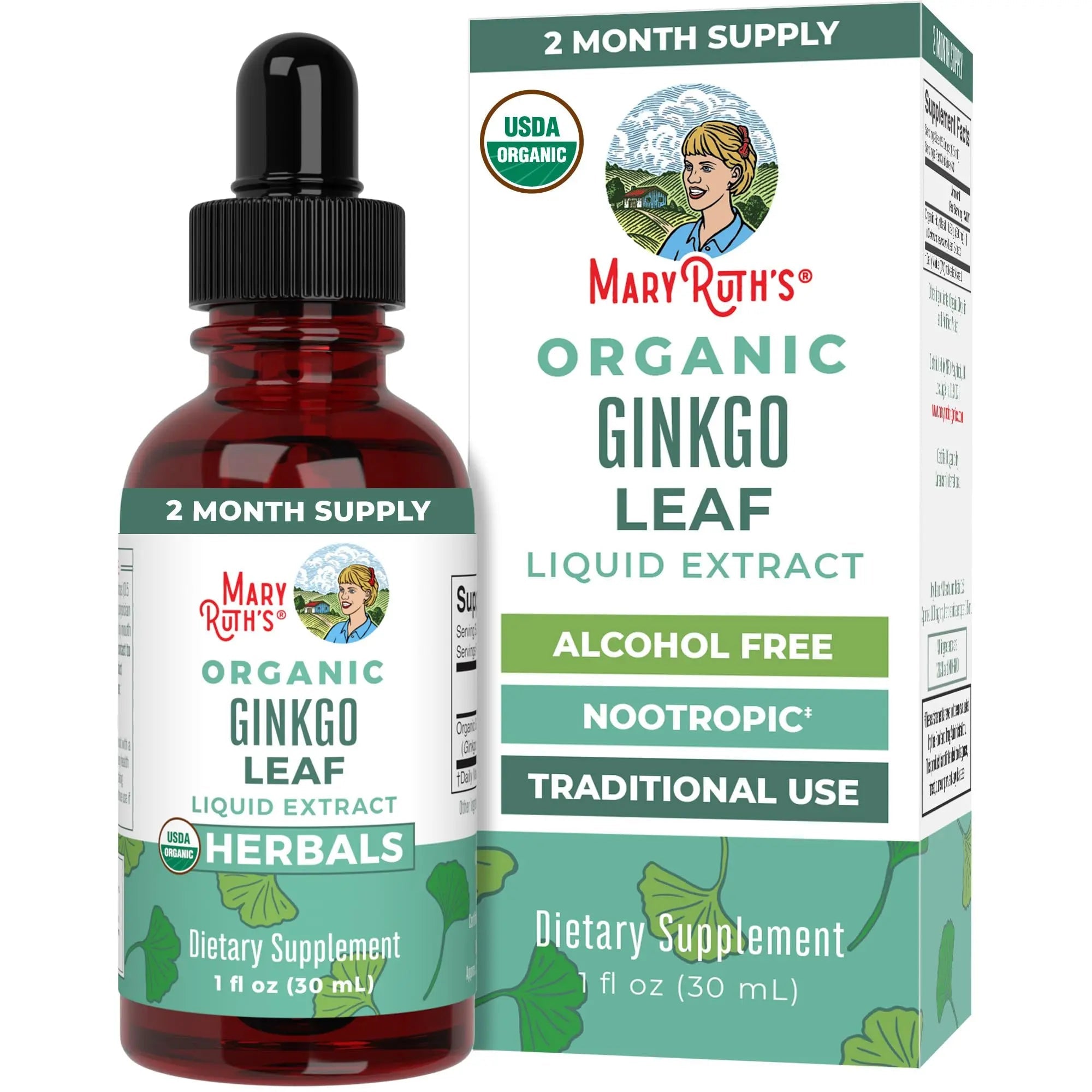 MaryRuth Organics Ginkgo Leaf Liquid Drops | Herbal Supplement | Nootropic | Circulatory System & Nervous System Health | USDA Organic | Non-GMO | Vegan | 60 Servings - TrustMedUSA