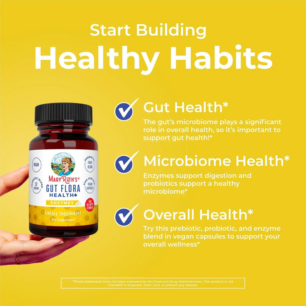 MaryRuth Organics Gut Flora Health+ Enzymes | Up to 2 Month Supply | Prebiotic Probiotic Digestive Enzymes Blend for Healthy Gut Biome & Digestive Support | Gastrointestinal Health | 60 Capsules - TrustMedUSA