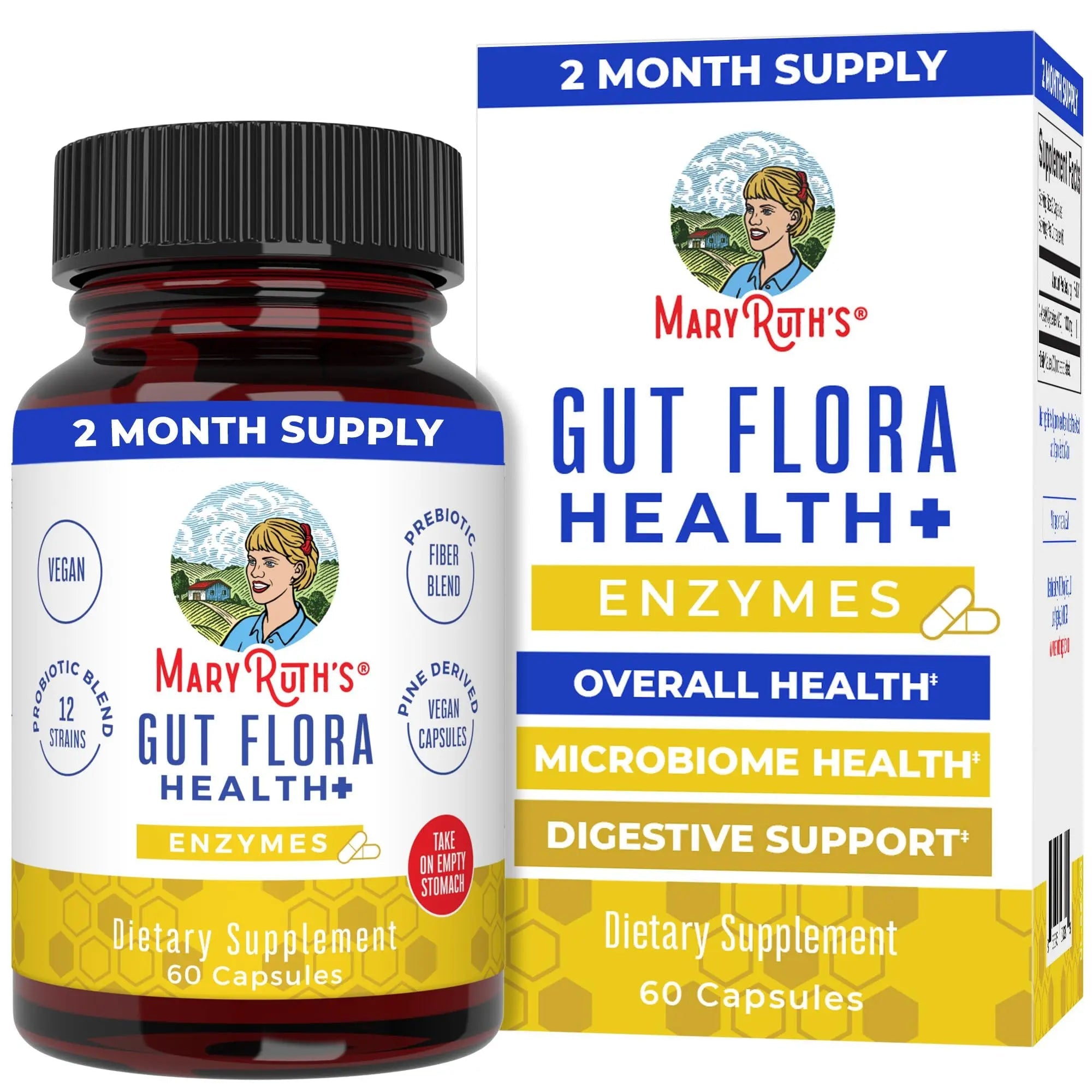 MaryRuth Organics Gut Flora Health+ Enzymes | Up to 2 Month Supply | Prebiotic Probiotic Digestive Enzymes Blend for Healthy Gut Biome & Digestive Support | Gastrointestinal Health | 60 Capsules - TrustMedUSA