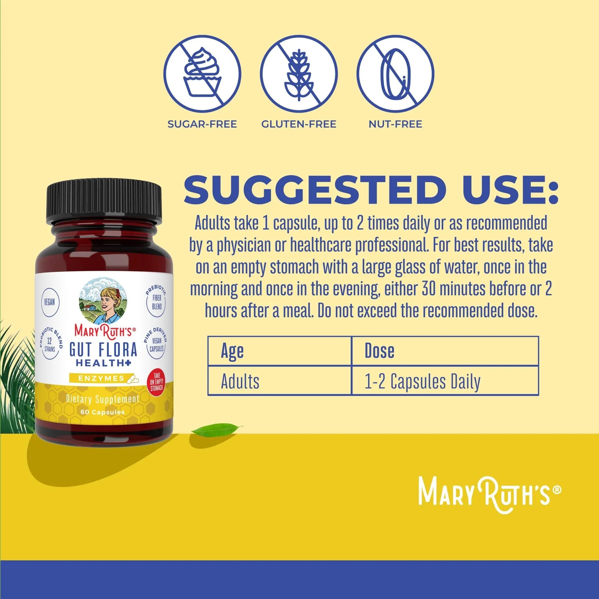 MaryRuth Organics Gut Flora Health+ Enzymes | Up to 2 Month Supply | Prebiotic Probiotic Digestive Enzymes Blend for Healthy Gut Biome & Digestive Support | Gastrointestinal Health | 60 Capsules - TrustMedUSA