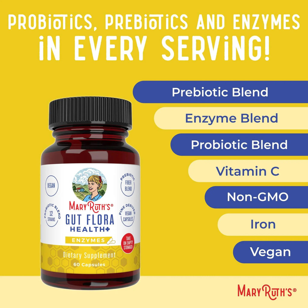MaryRuth Organics Gut Flora Health+ Enzymes | Up to 2 Month Supply | Prebiotic Probiotic Digestive Enzymes Blend for Healthy Gut Biome & Digestive Support | Gastrointestinal Health | 60 Capsules - TrustMedUSA