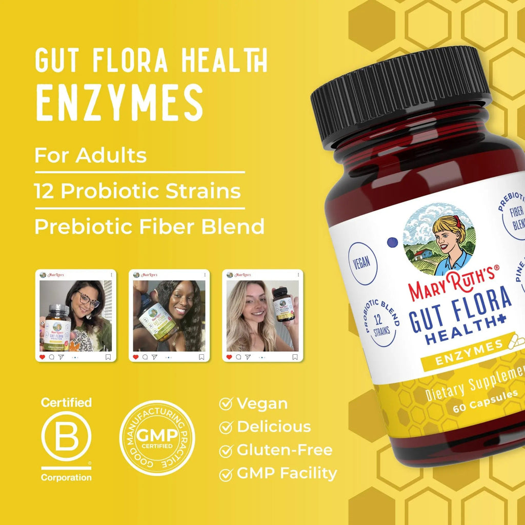 MaryRuth Organics Gut Flora Health+ Enzymes | Up to 2 Month Supply | Prebiotic Probiotic Digestive Enzymes Blend for Healthy Gut Biome & Digestive Support | Gastrointestinal Health | 60 Capsules - TrustMedUSA