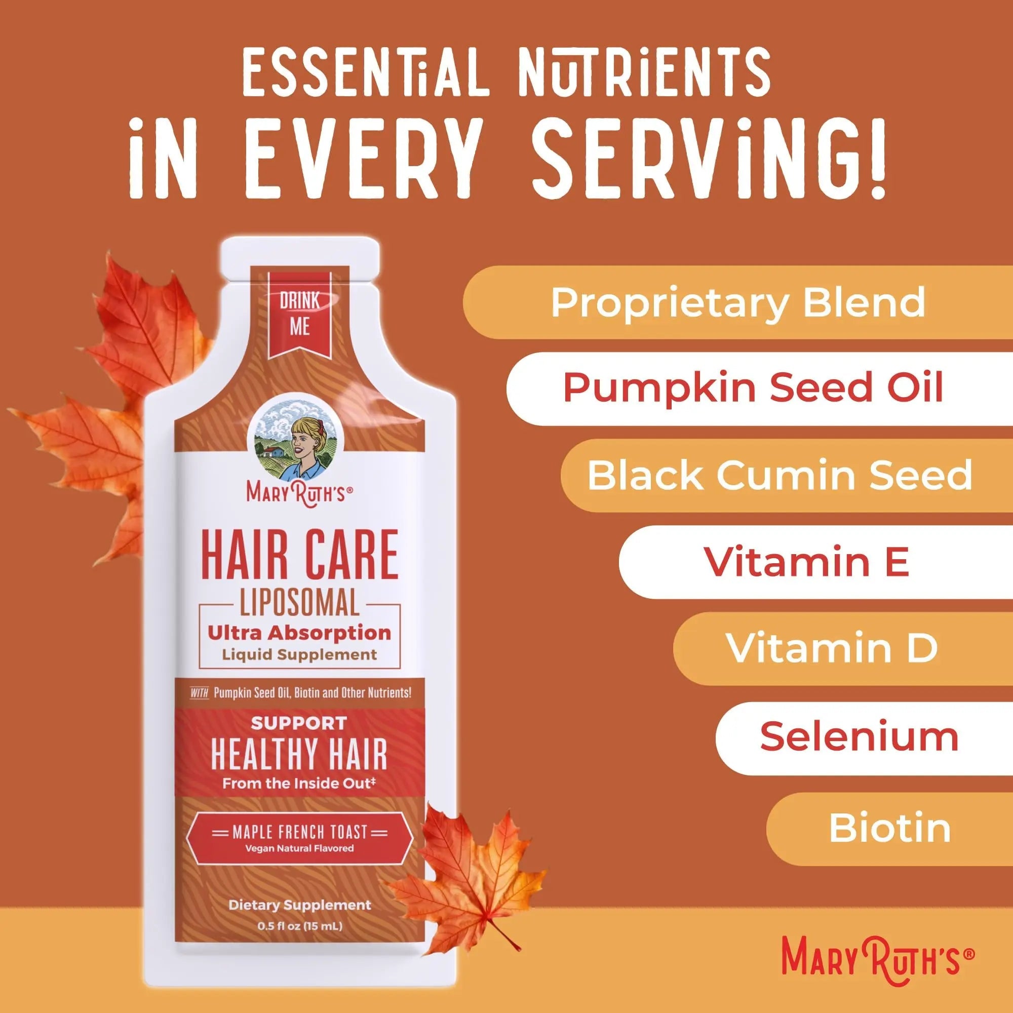 MaryRuth Organics Hair Growth Vitamins, Sugar & Gluten Free, Liquid Hair Vitamins with Vitamin D3, Vitamin E Biotin Hyaluronic Acid, Selenium for Hair & Skin Care Vegan, Non-GMO, 14-0.5 Fl Oz Pouches - TrustMedUSA