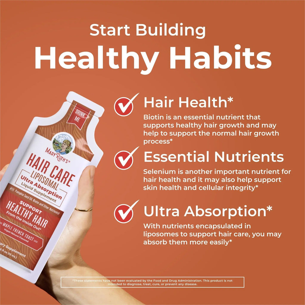 MaryRuth Organics Hair Growth Vitamins, Sugar & Gluten Free, Liquid Hair Vitamins with Vitamin D3, Vitamin E Biotin Hyaluronic Acid, Selenium for Hair & Skin Care Vegan, Non-GMO, 14-0.5 Fl Oz Pouches - TrustMedUSA