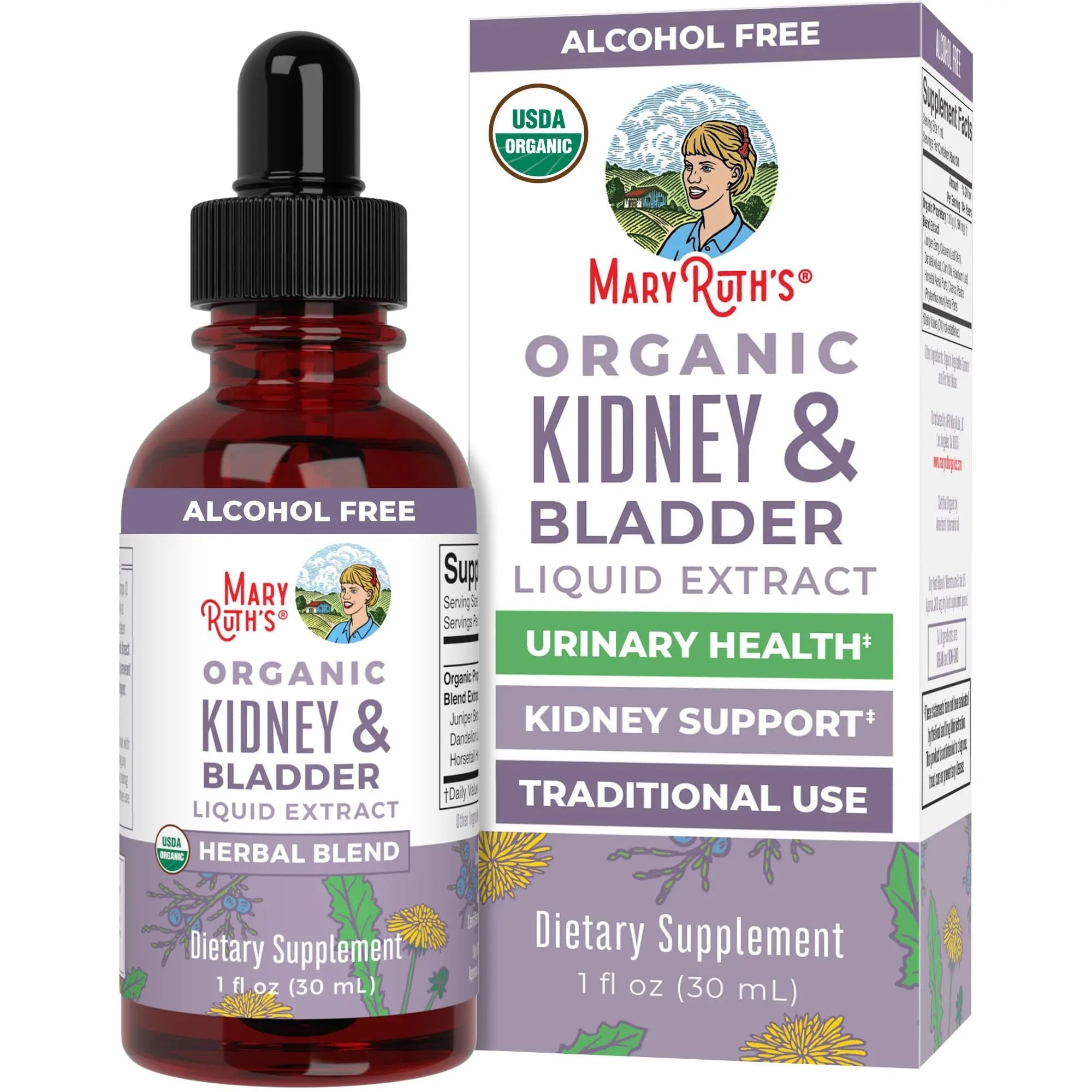 MaryRuth Organics Herbal Supplement Drops | Support Renal & Urinary Systems | Juniper Berry | Cleavers | Dandelion | Hawthorn | Horsetail & Chanca Piedra | Vegan | Non-GMO | 1 Fl Oz - TrustMedUSA