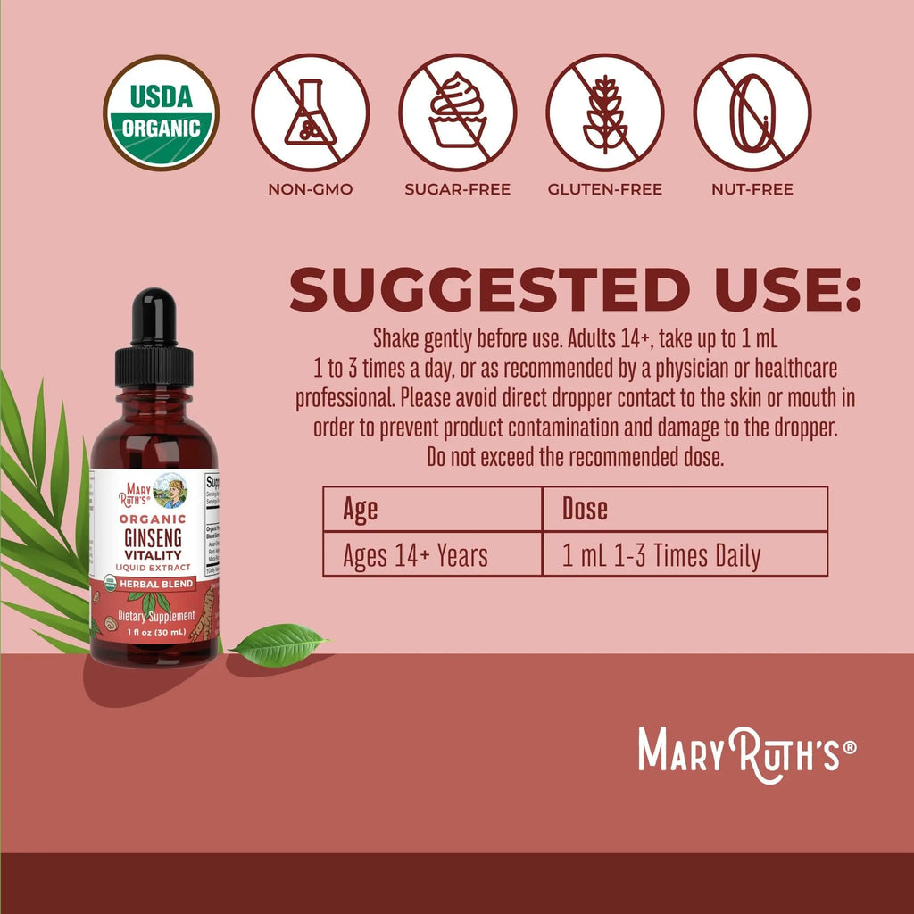 MaryRuth Organics Herbal Supplement for Brain Function | Boost Energy | Memory | Vitality USDA | Ginseng with Ashwagandha | Eleuthero and Maca Root Extract | 1 Fl Oz - TrustMedUSA