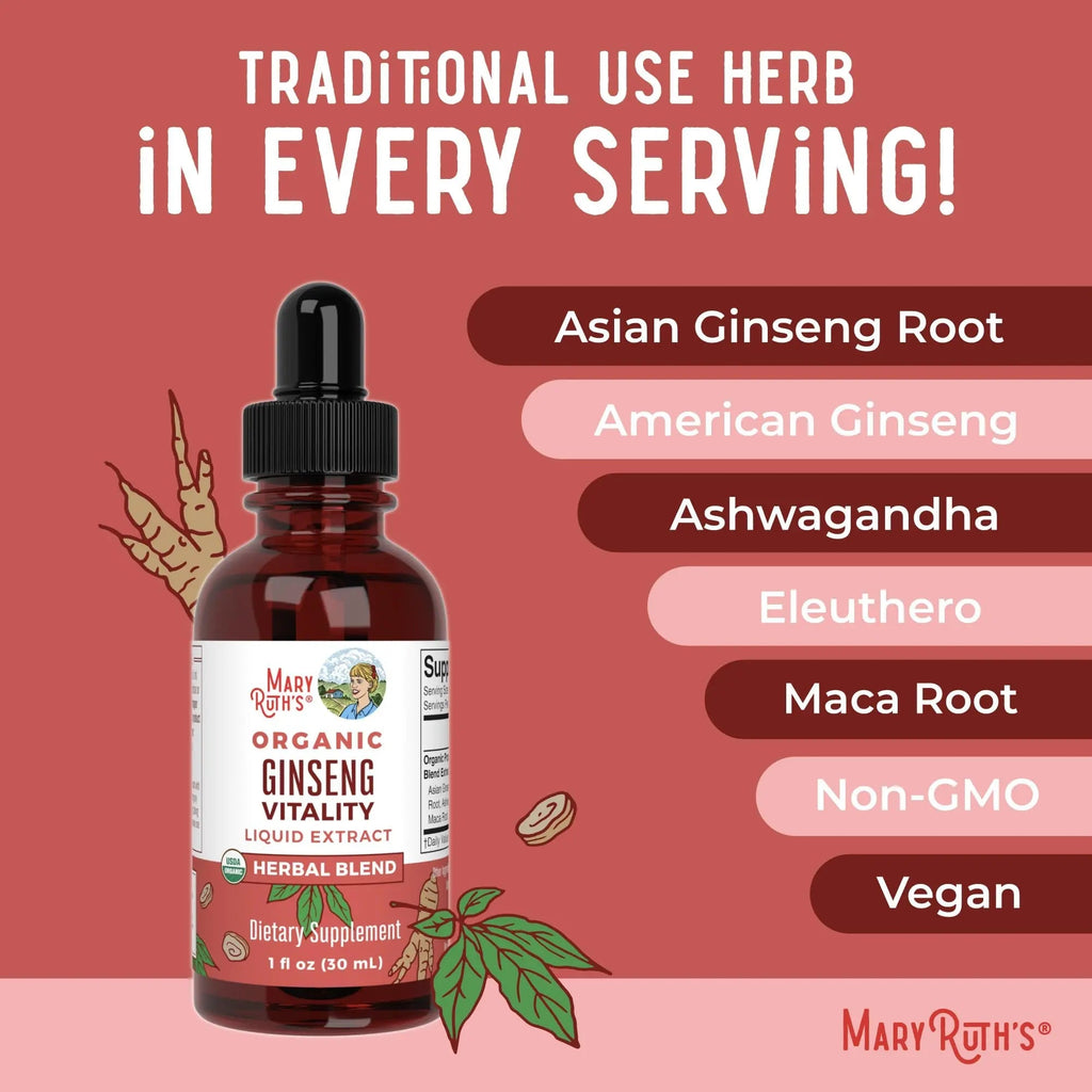 MaryRuth Organics Herbal Supplement for Brain Function | Boost Energy | Memory | Vitality USDA | Ginseng with Ashwagandha | Eleuthero and Maca Root Extract | 1 Fl Oz - TrustMedUSA