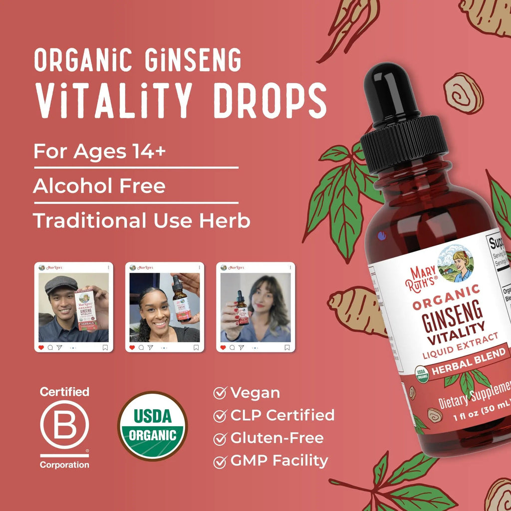 MaryRuth Organics Herbal Supplement for Brain Function | Boost Energy | Memory | Vitality USDA | Ginseng with Ashwagandha | Eleuthero and Maca Root Extract | 1 Fl Oz - TrustMedUSA