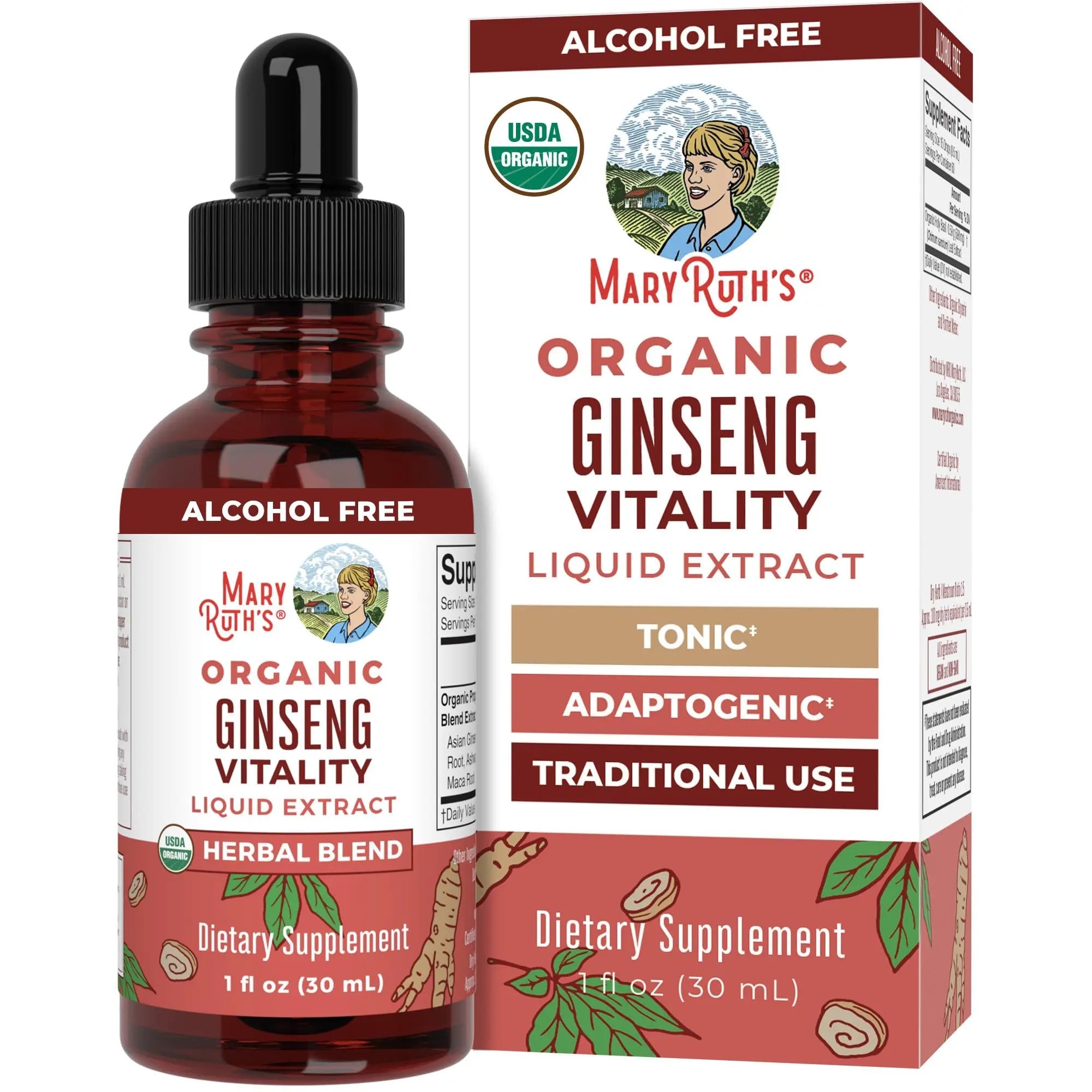 MaryRuth Organics Herbal Supplement for Brain Function | Boost Energy | Memory | Vitality USDA | Ginseng with Ashwagandha | Eleuthero and Maca Root Extract | 1 Fl Oz - TrustMedUSA