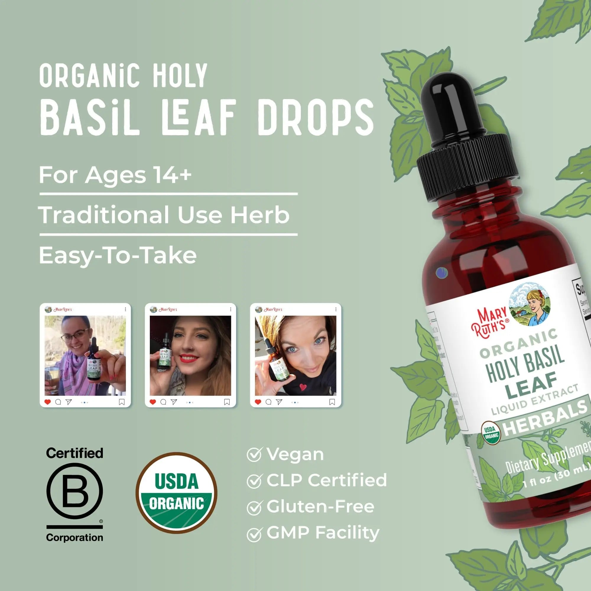 MaryRuth Organics Holy Basil Sugar Free | Tulsi Holy Basil Herbal Liquid Drops | Antioxidant | Cognitive Function | Digestive Support | Energy Levels | Vegan | Non-GMO | 1 Fl Oz - TrustMedUSA