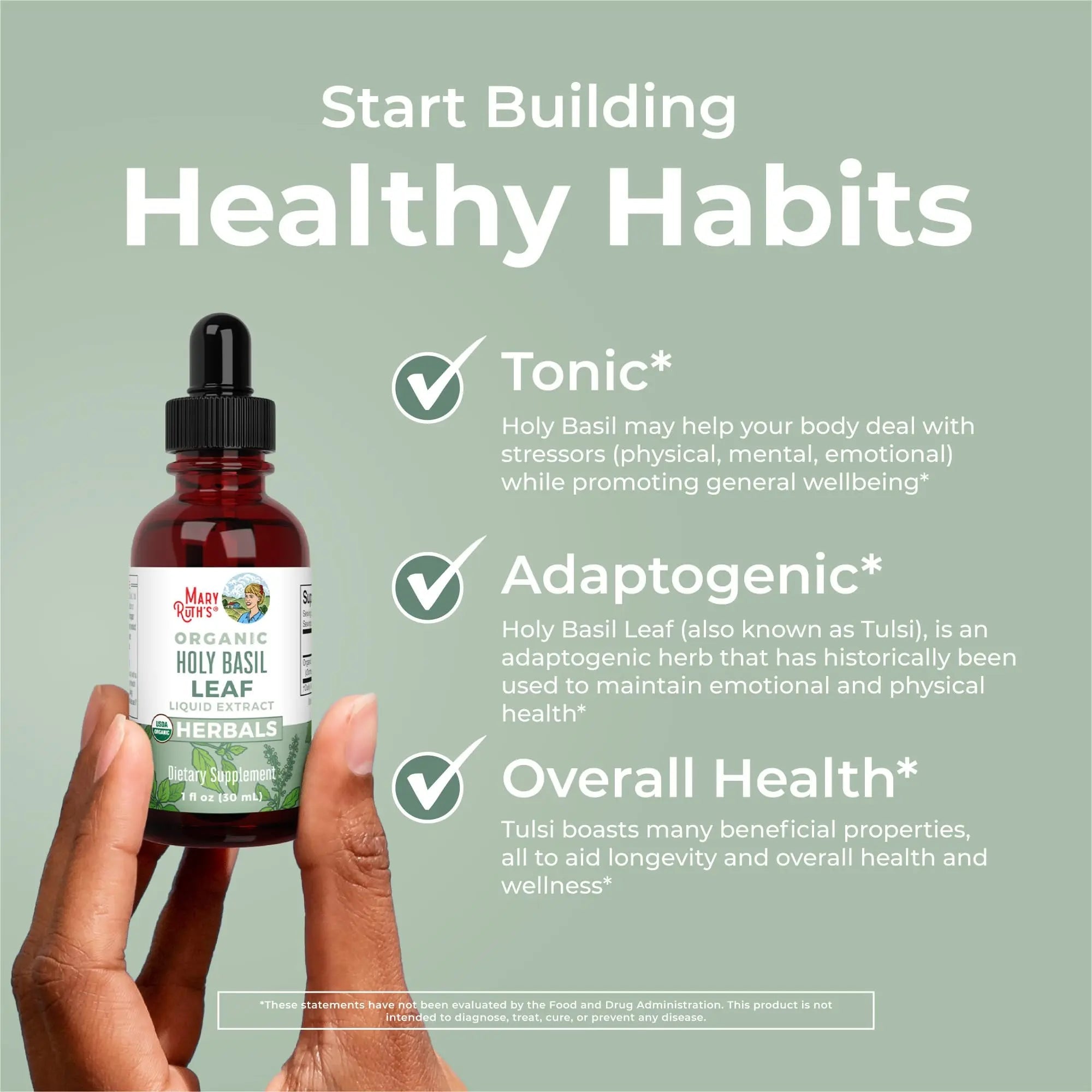 MaryRuth Organics Holy Basil Sugar Free | Tulsi Holy Basil Herbal Liquid Drops | Antioxidant | Cognitive Function | Digestive Support | Energy Levels | Vegan | Non-GMO | 1 Fl Oz - TrustMedUSA