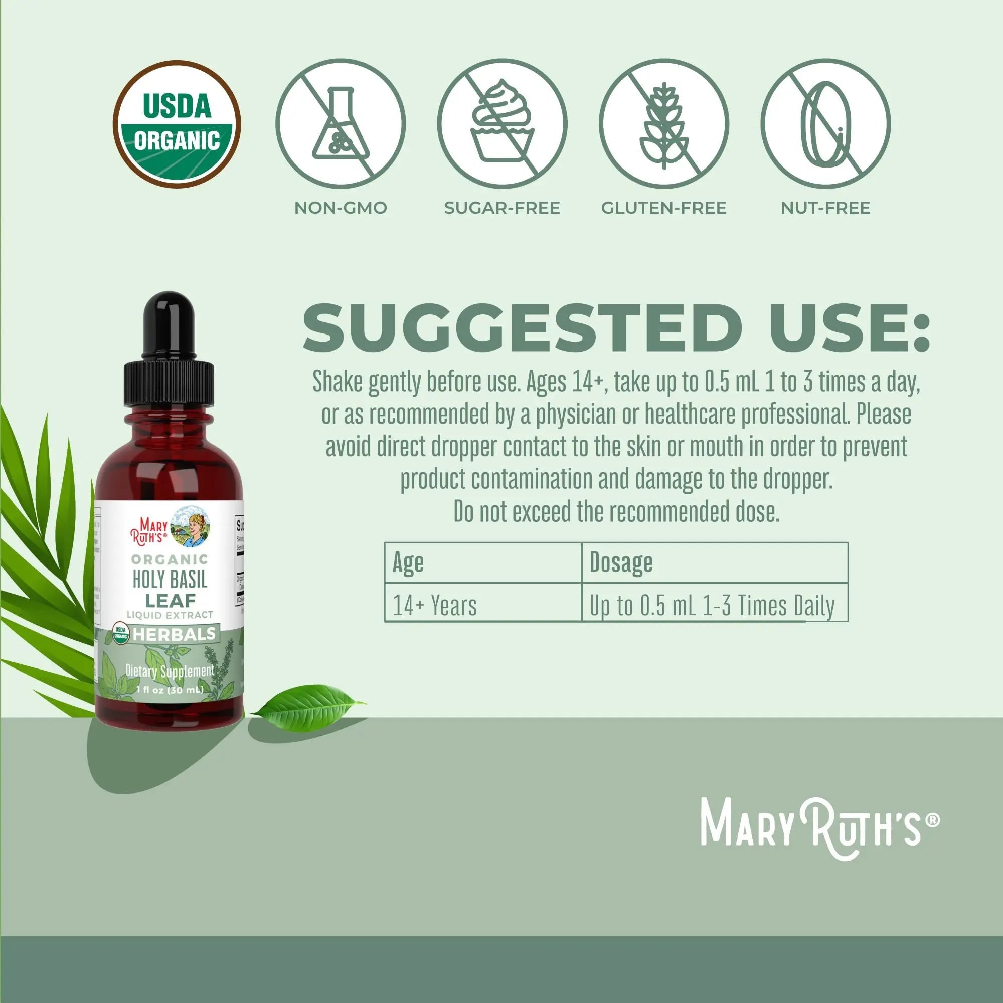 MaryRuth Organics Holy Basil Sugar Free | Tulsi Holy Basil Herbal Liquid Drops | Antioxidant | Cognitive Function | Digestive Support | Energy Levels | Vegan | Non-GMO | 1 Fl Oz - TrustMedUSA